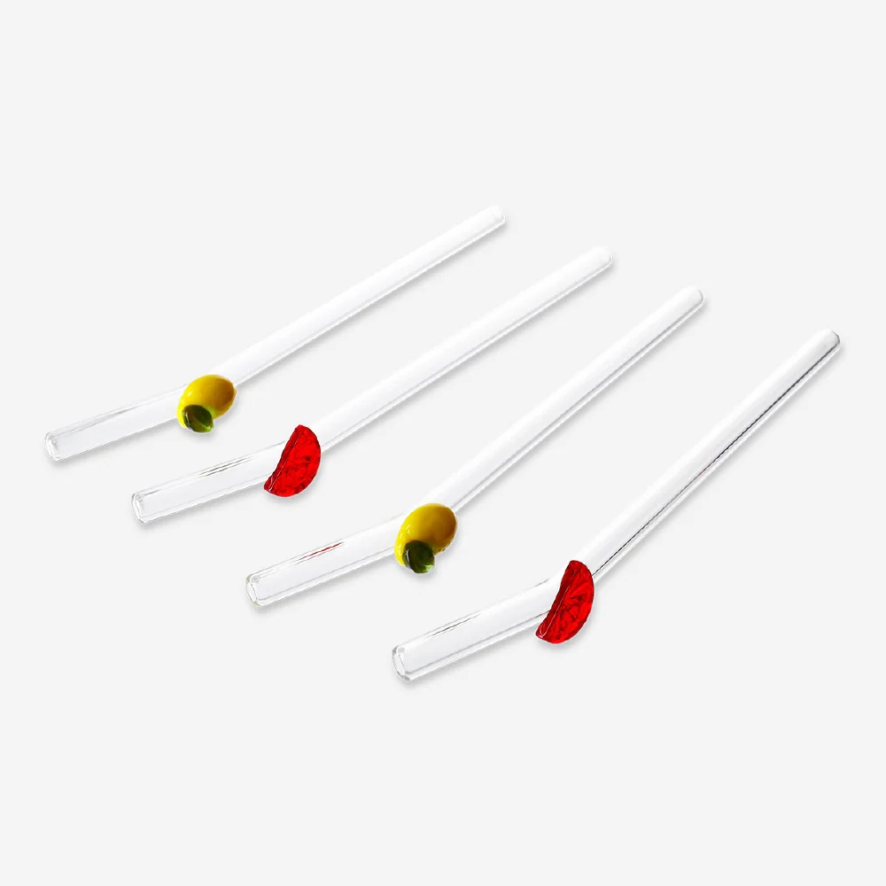 Glass straws with fruit decorations - 4 pcs - Image 2