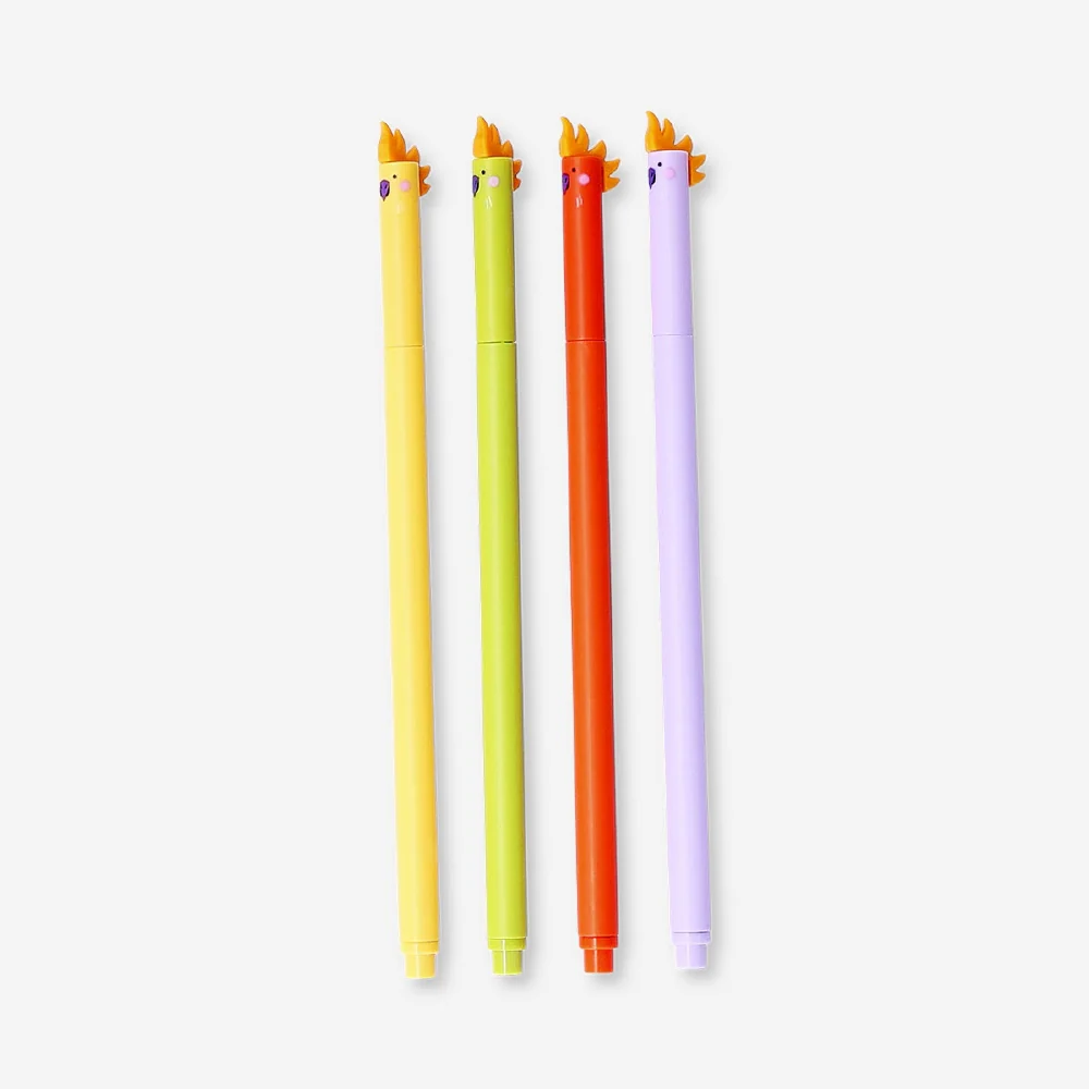 Glitter gel ink pens with parrot toppers - 4 pcs