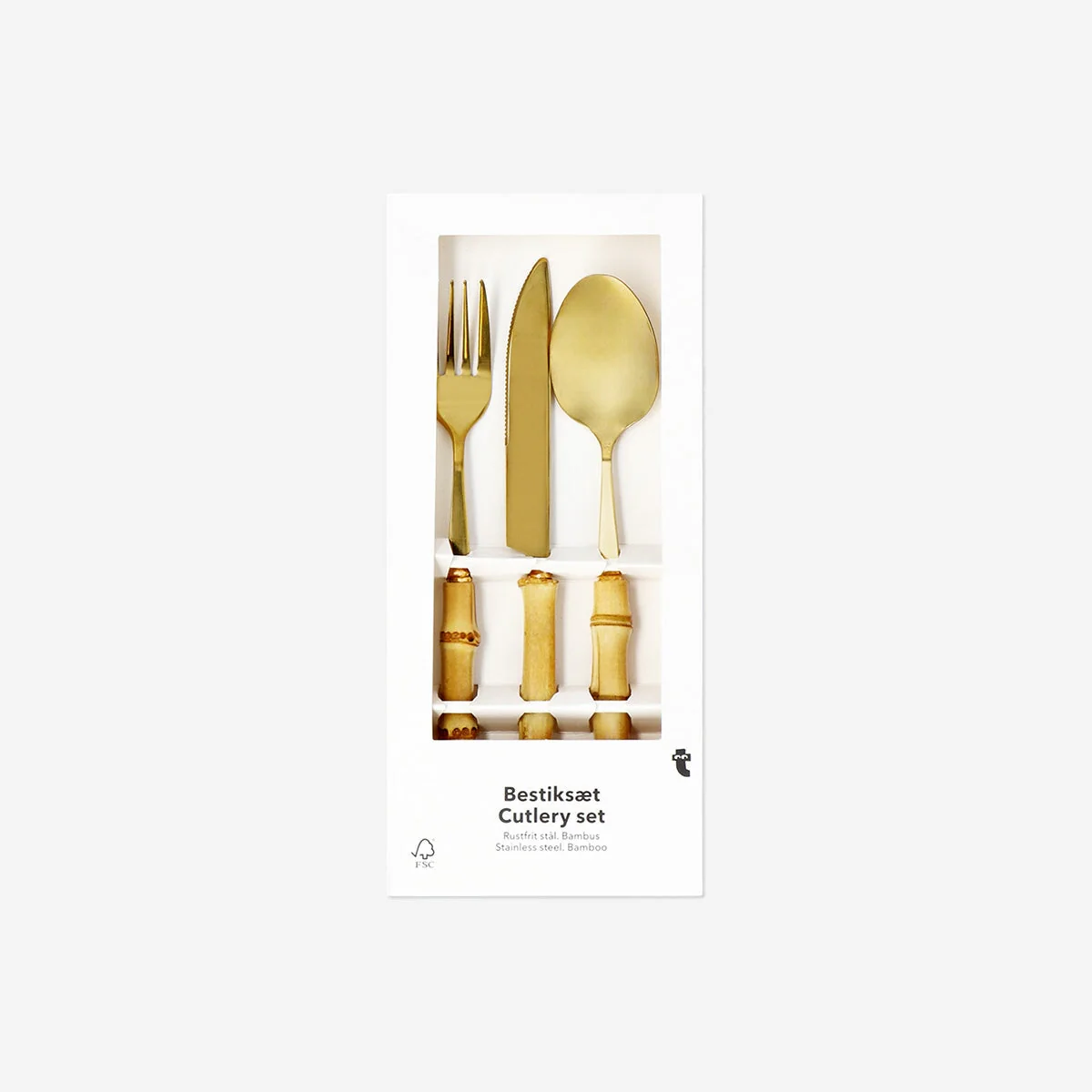 Gold cutlery set with bamboo handles - 3 pcs - Image 2