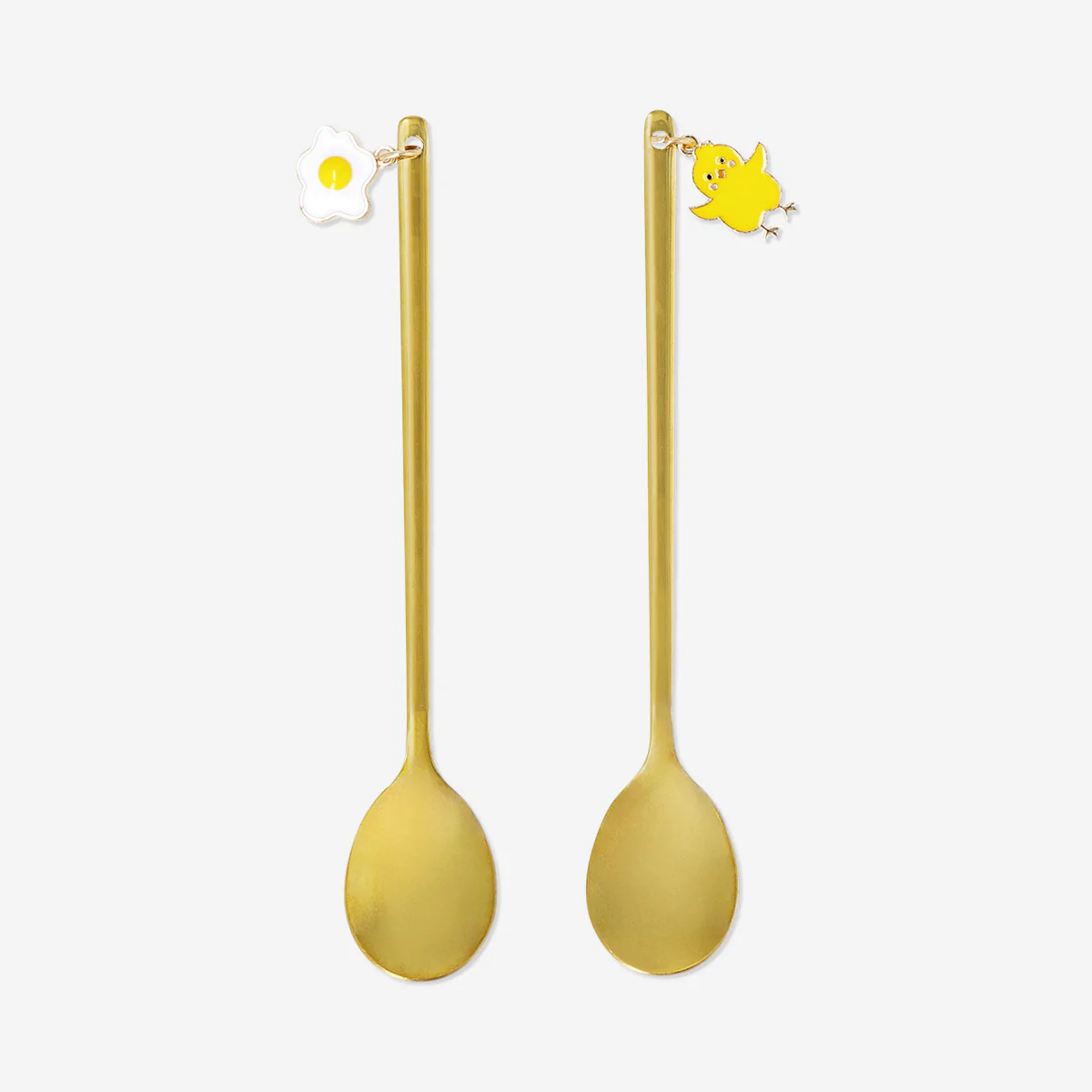 Gold dessert spoons with chick and fried egg charms - 2 pcs - Image 2