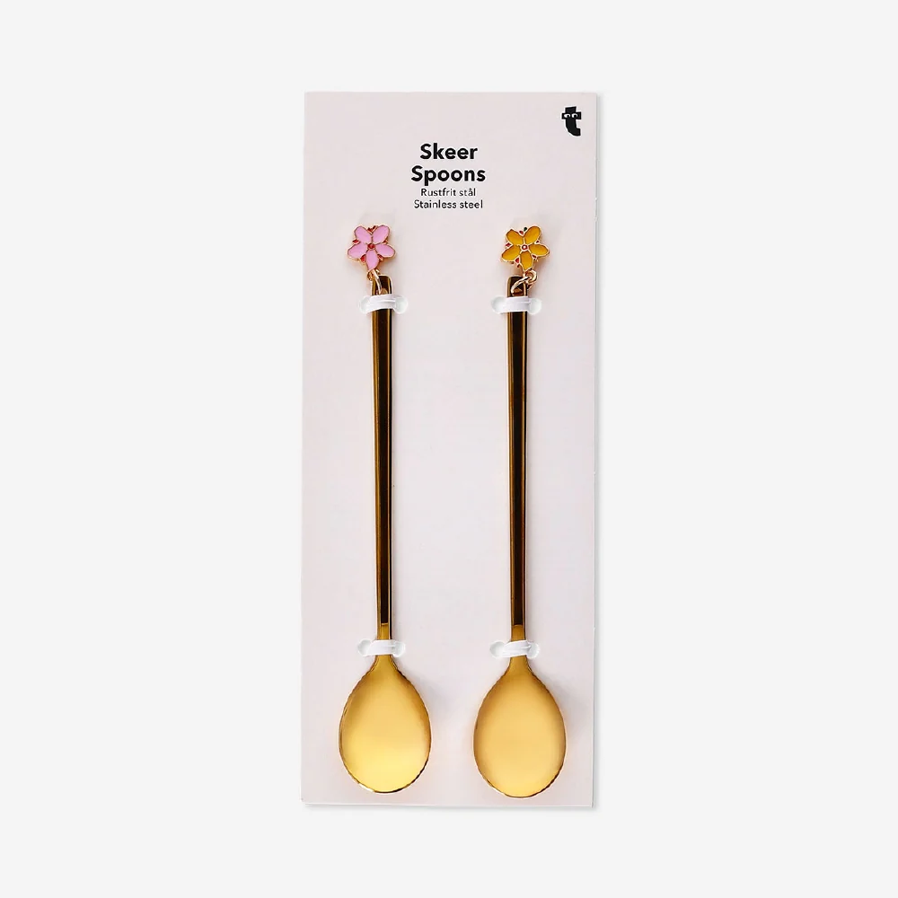 Gold dessert spoons with flower decorations - 2 pcs - Image 2
