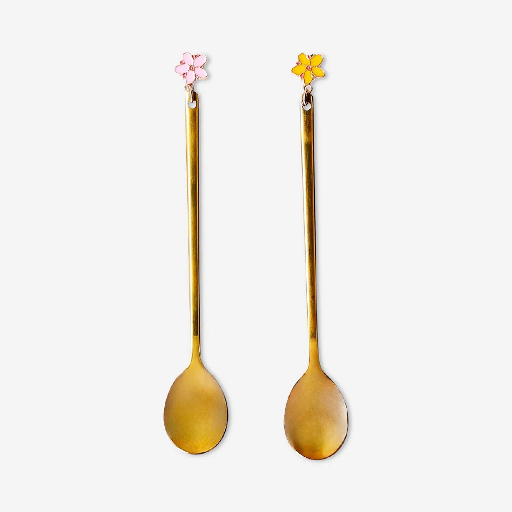Gold dessert spoons with flower decorations - 2 pcs - Image 3
