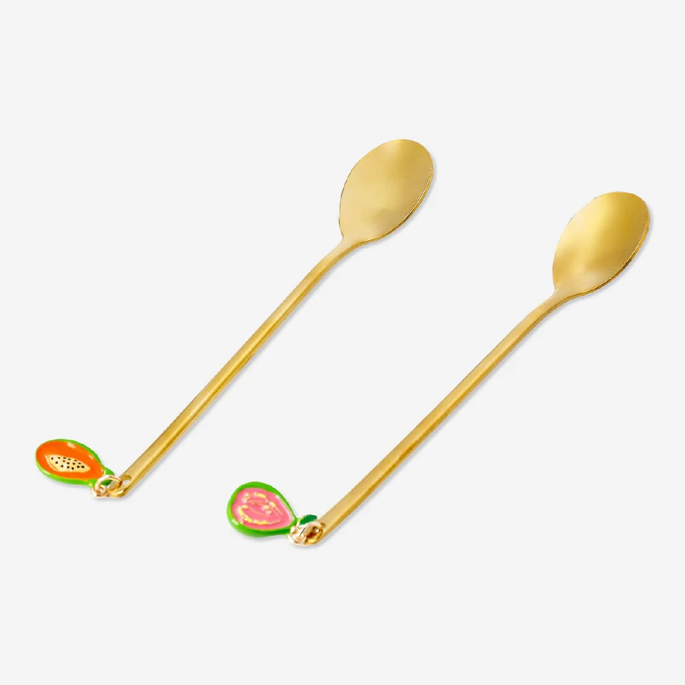 Gold dessert spoons with fruit decoration - 2 pcs - Image 3