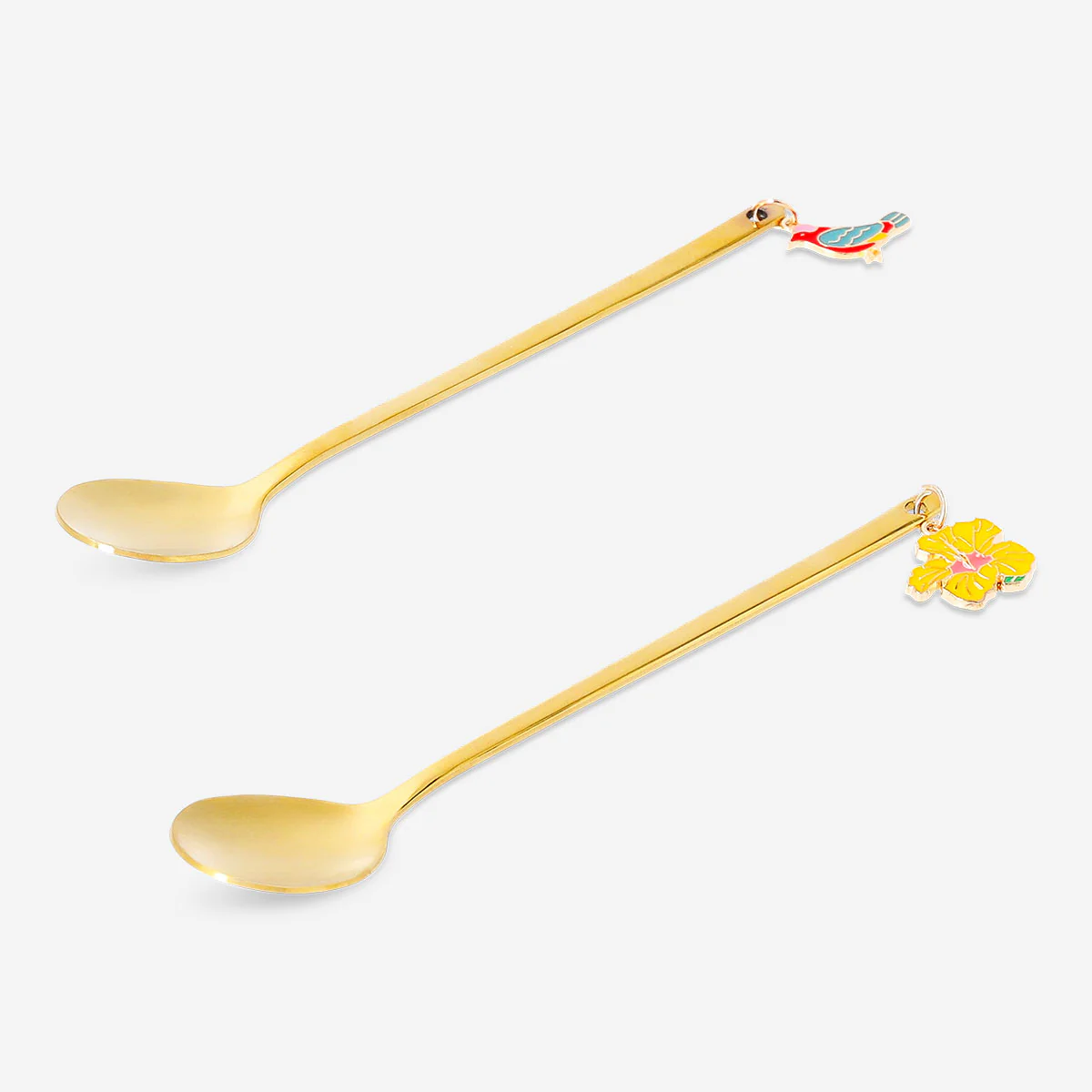 Gold dessert spoons with tropical flower decoration - 2 pcs - Image 2