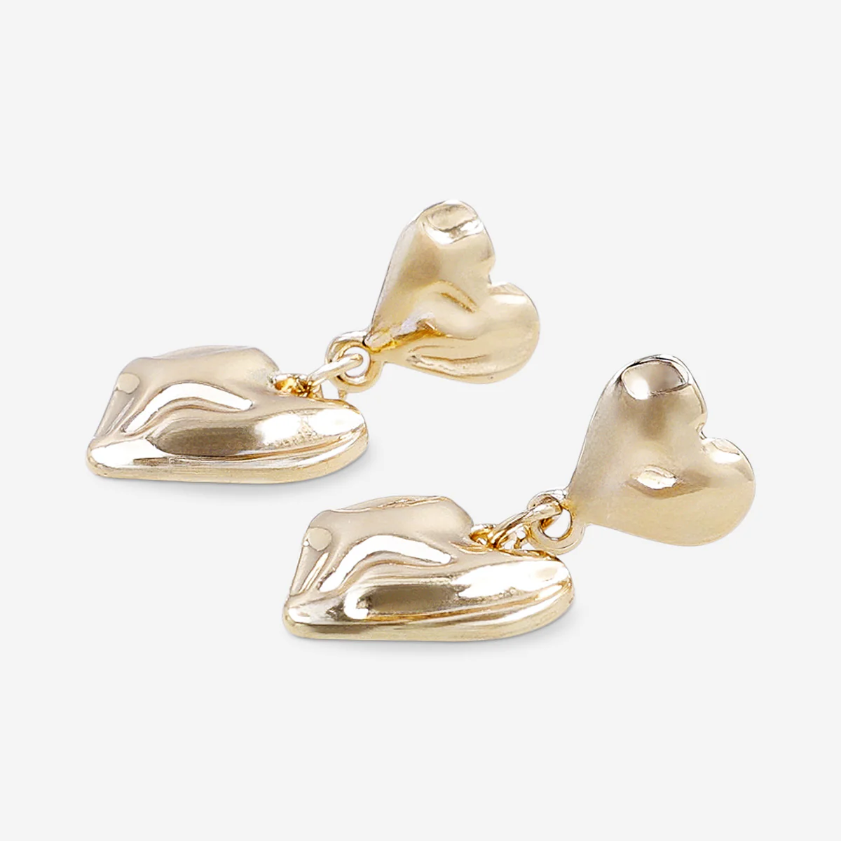 Gold earrings - Two hearts with shiny finish - Image 2