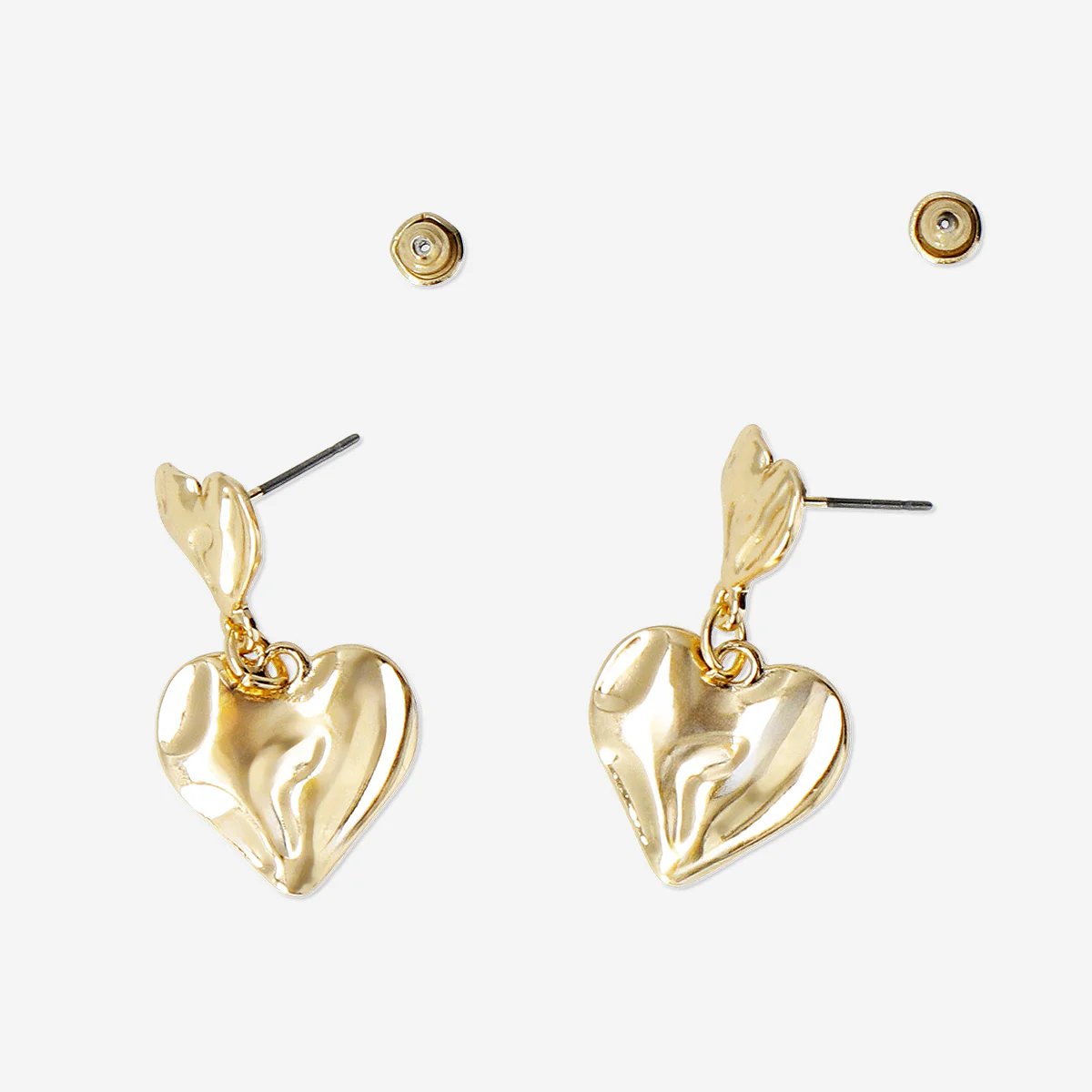 Gold earrings - Two hearts with shiny finish - Image 3