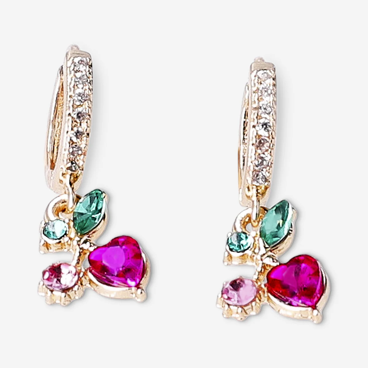 Gold hanging earrings - Cherries - Image 2