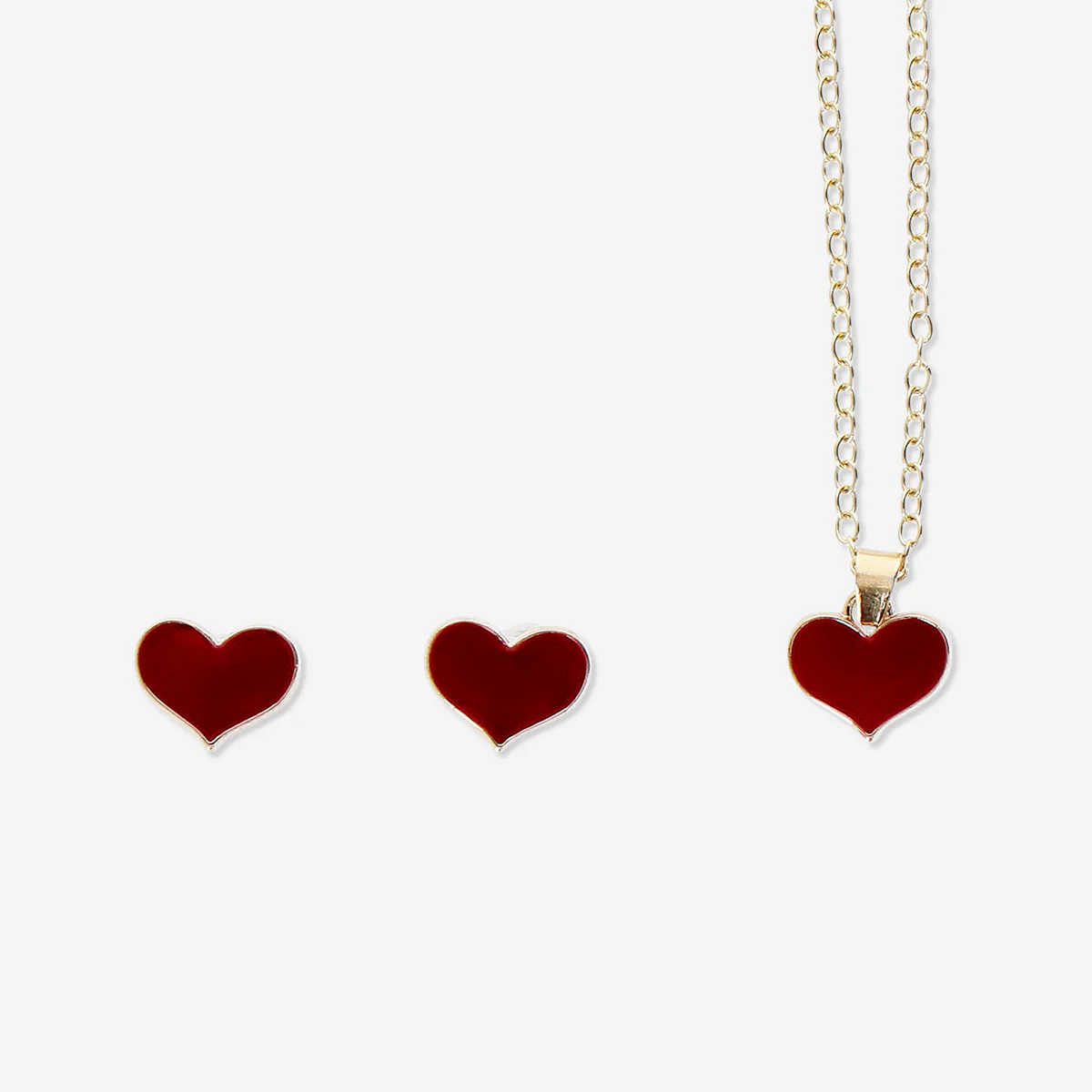 Gold jewellery set with red hearts - 3 pcs - Image 2