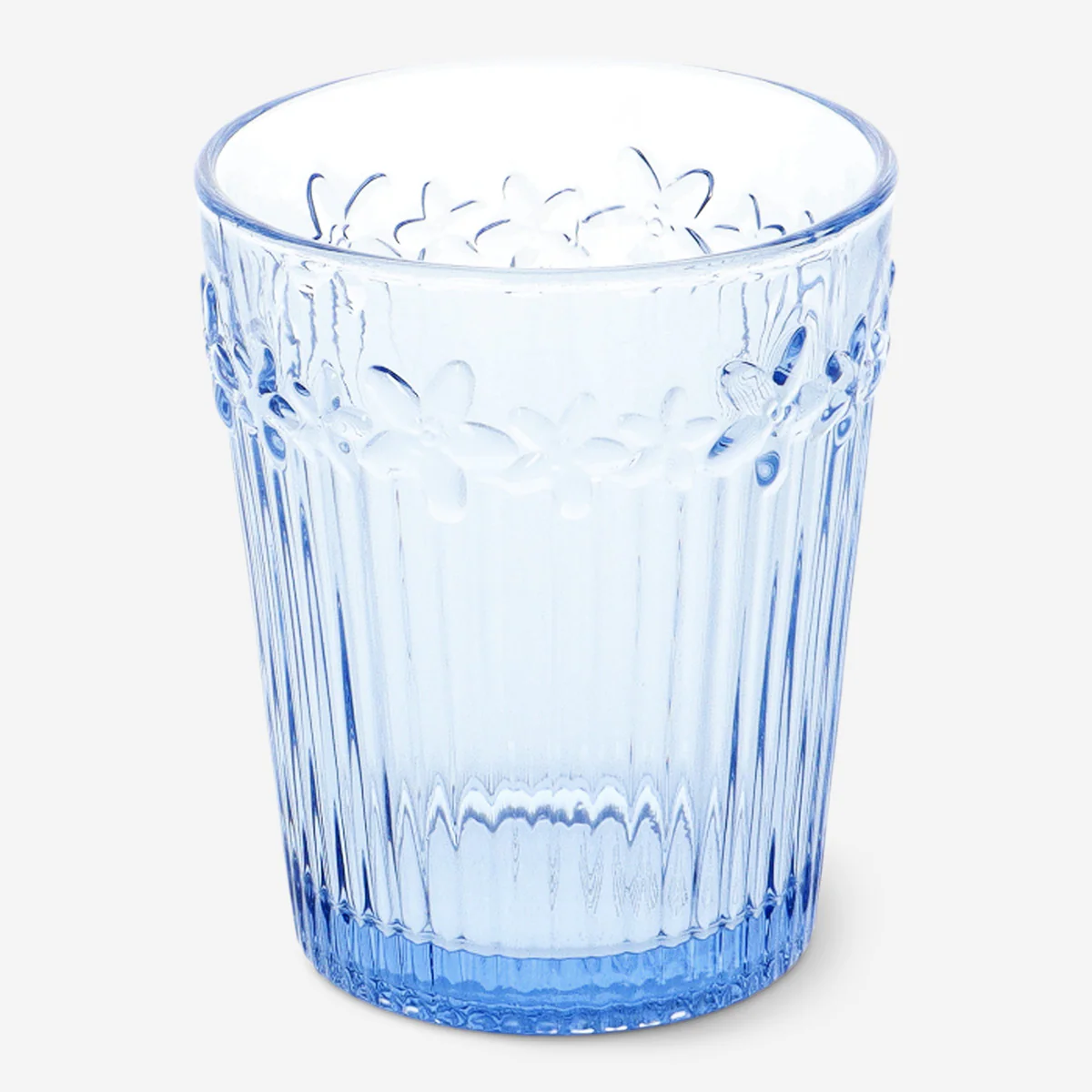 Blue drinking glass with embossed flowers - 350 ml - Image 3