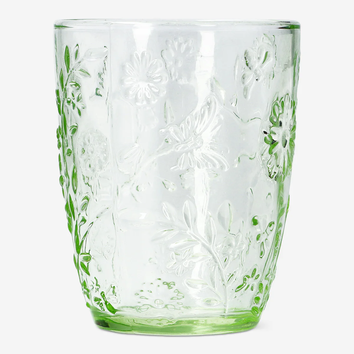 Green drinking glass with embossed flowers - 220 ml - Image 2