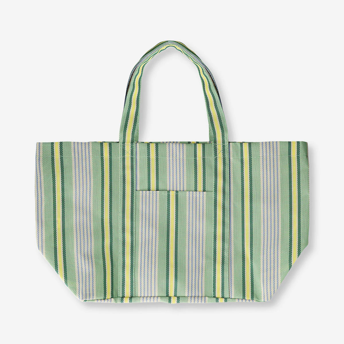 Green mesh shopper bag with stripes