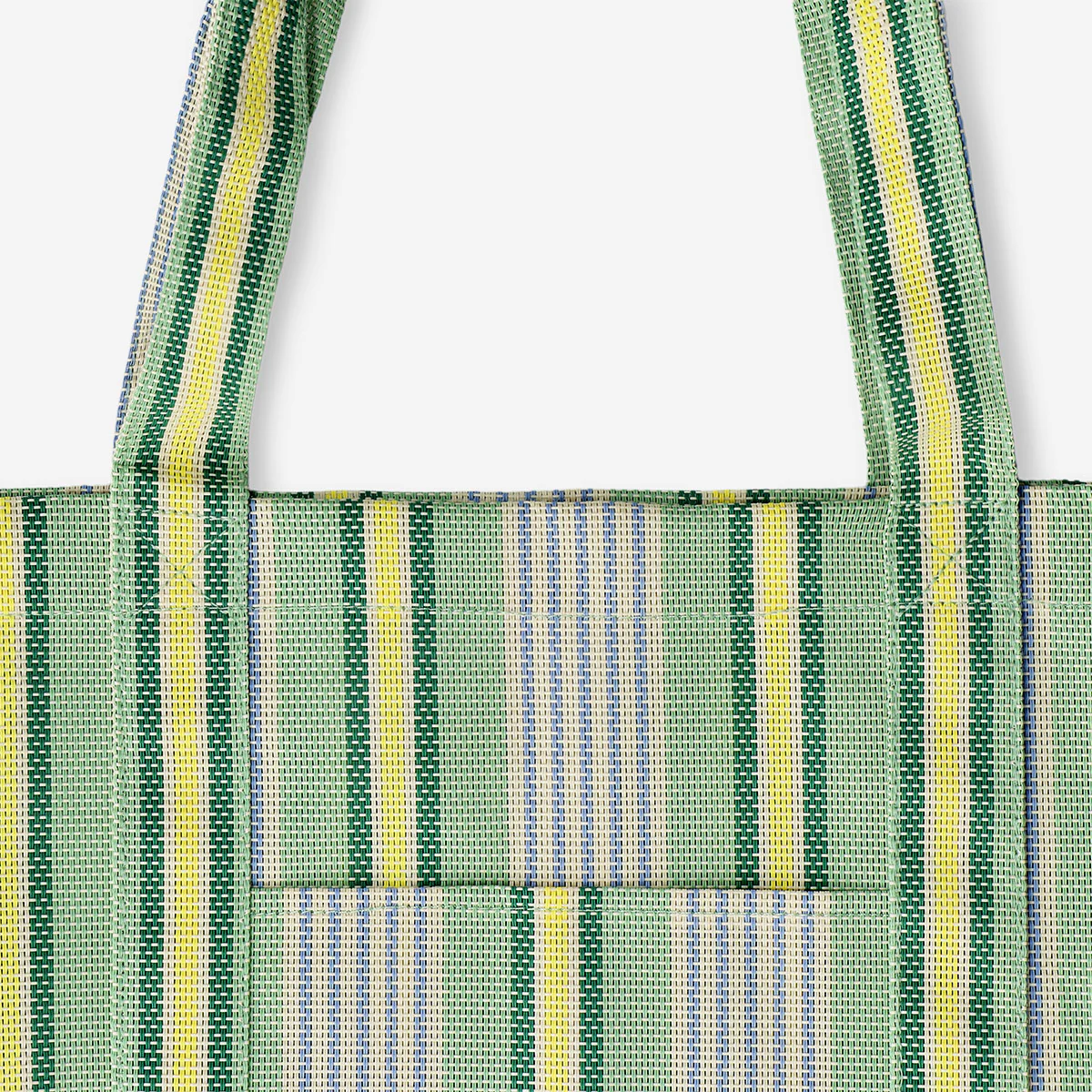 Green mesh shopper bag with stripes - Image 3
