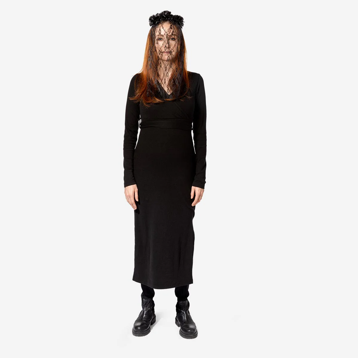 Hairband with black flowers and veil - For adults - Image 2
