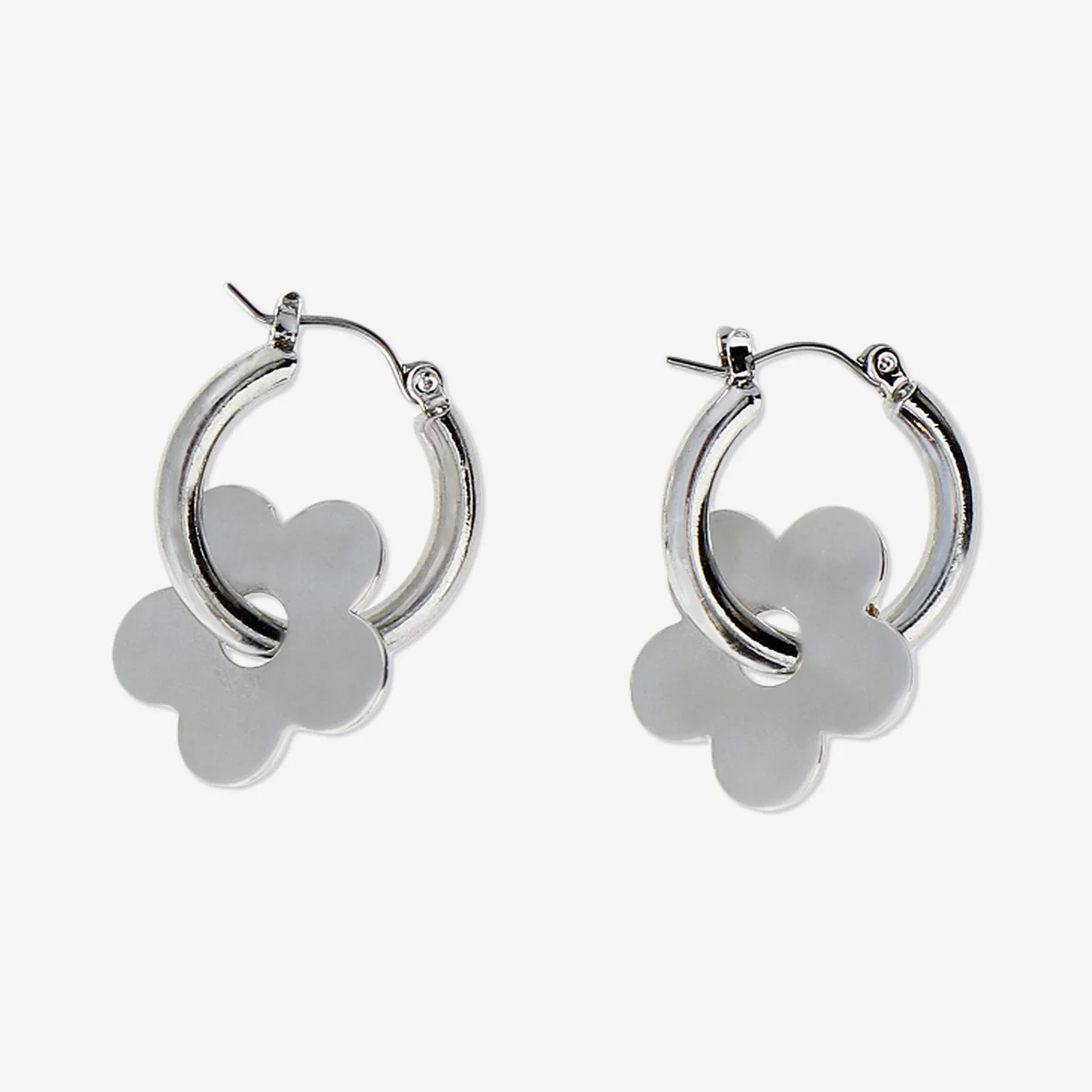 Hanging earrings - Silver flower hoops