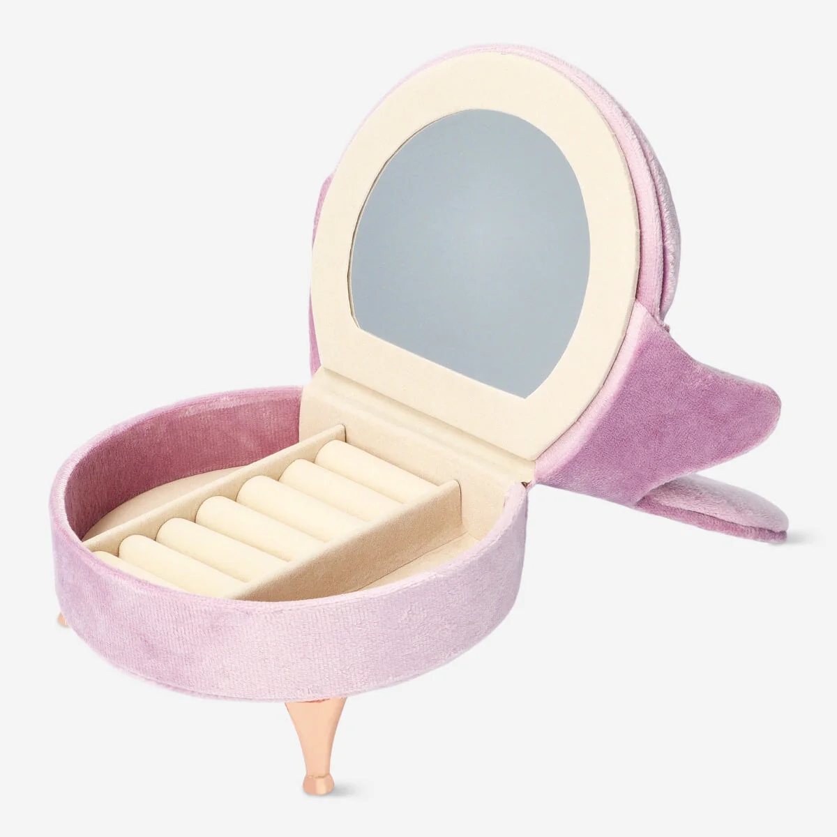 Heart chair velvet jewellery box - pink with inbuilt mirror - Image 2