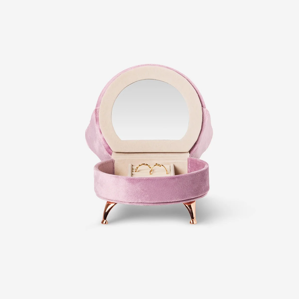 Heart chair velvet jewellery box - pink with inbuilt mirror - Image 3