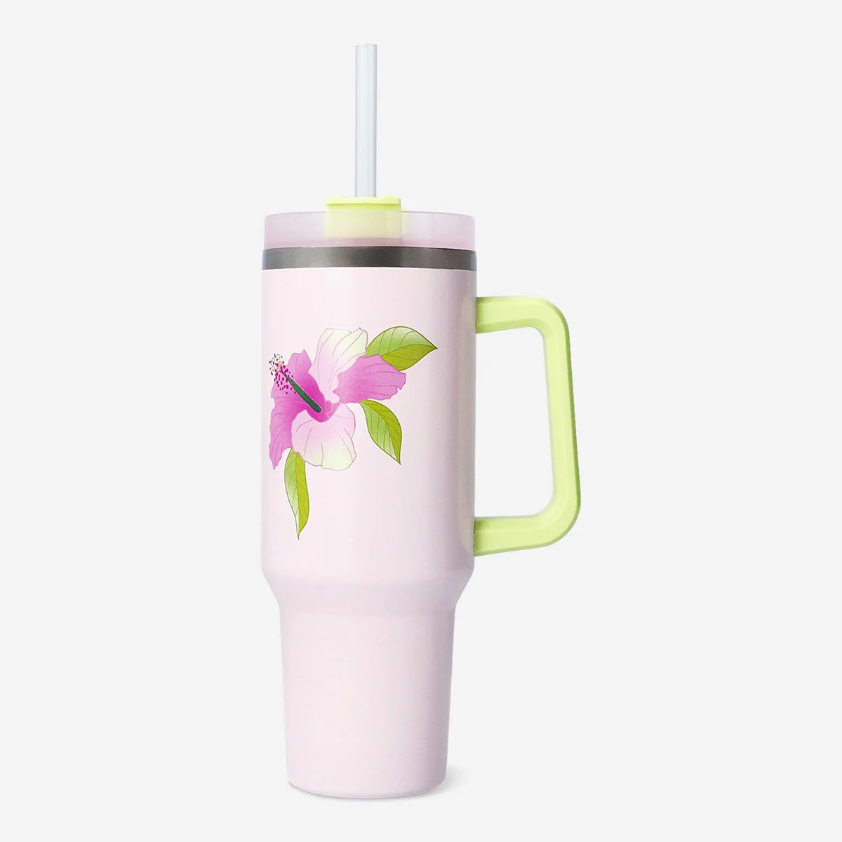 Hibiscus print tumbler with lid and straw - 1200 ml
