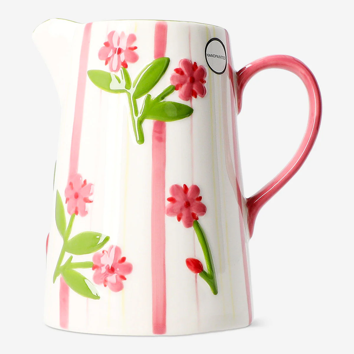 Jug with hand-painted stripes and flower design - 1 L - Image 3