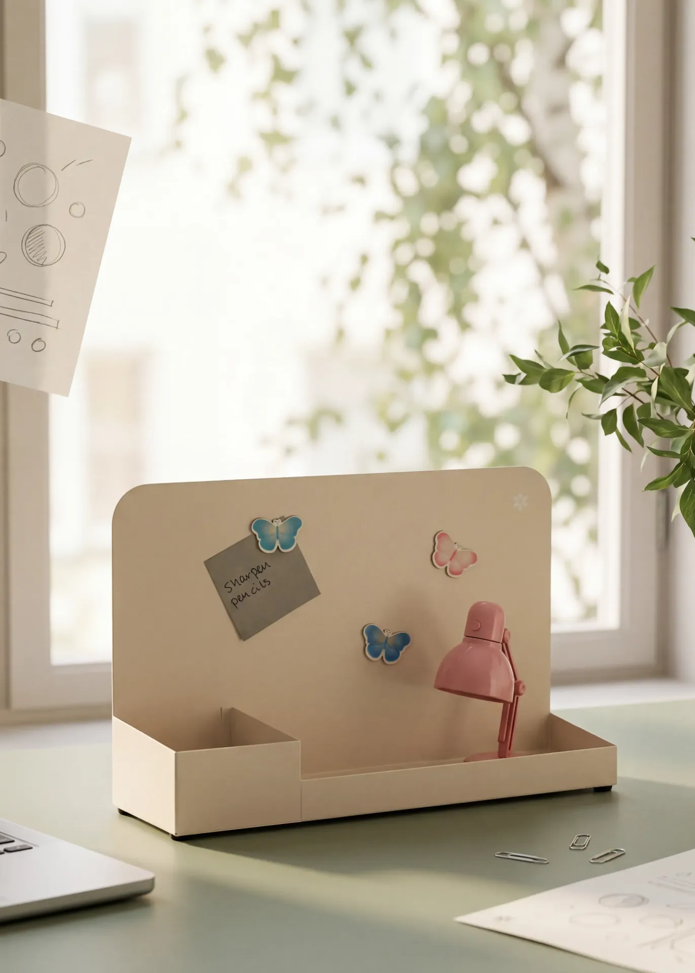 Magnetic desk tidy with magnets