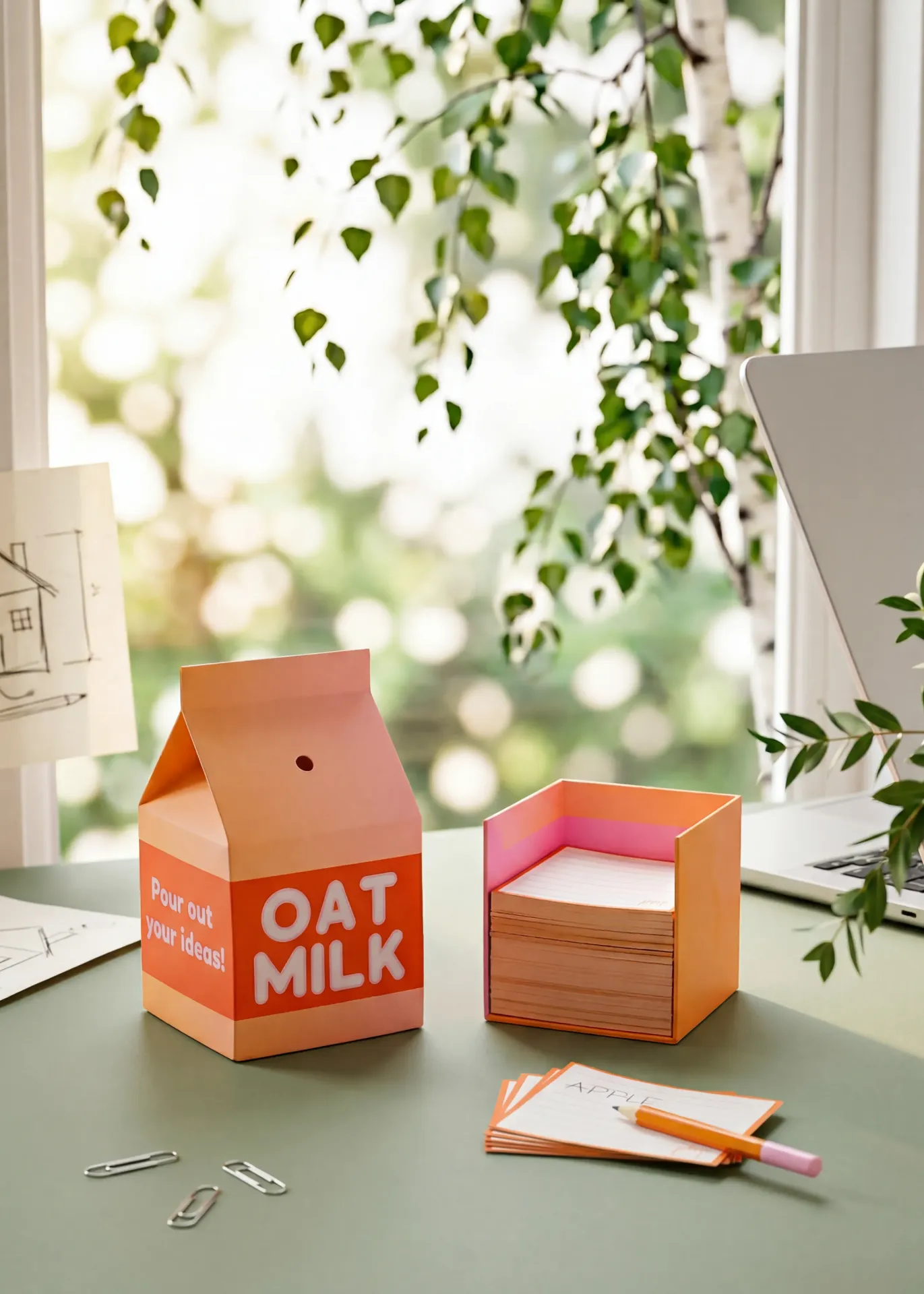 Milk carton memo pad with pencil