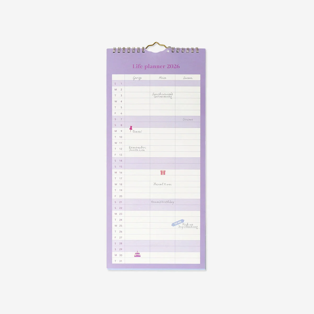 Monthly calendar for hanging with stickers - English