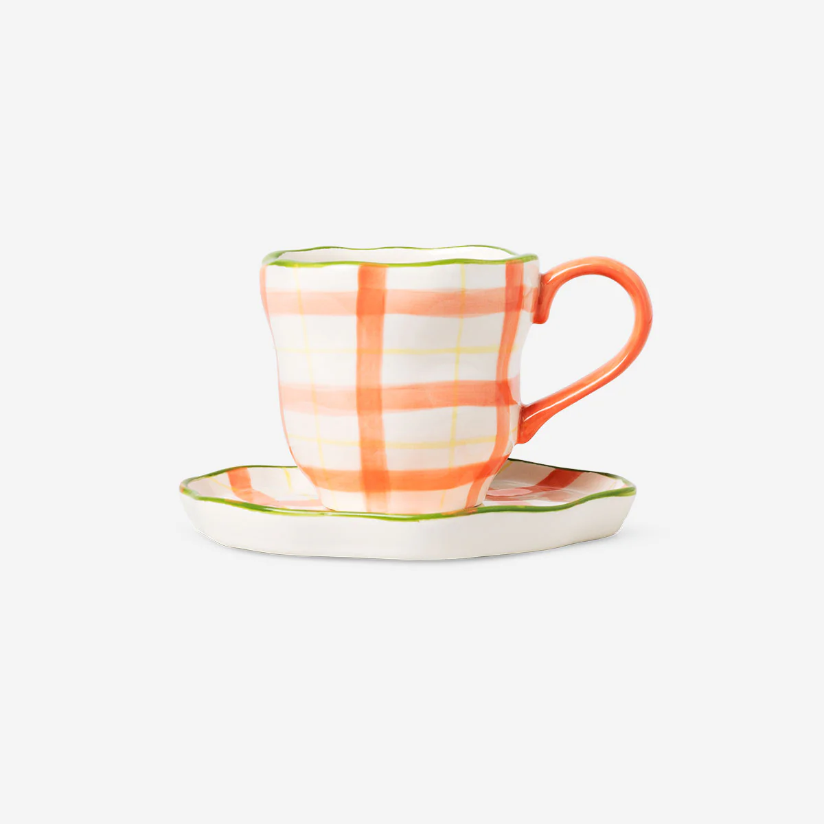 Mug with hand-painted chequered design and saucer - 200 ml - Image 2