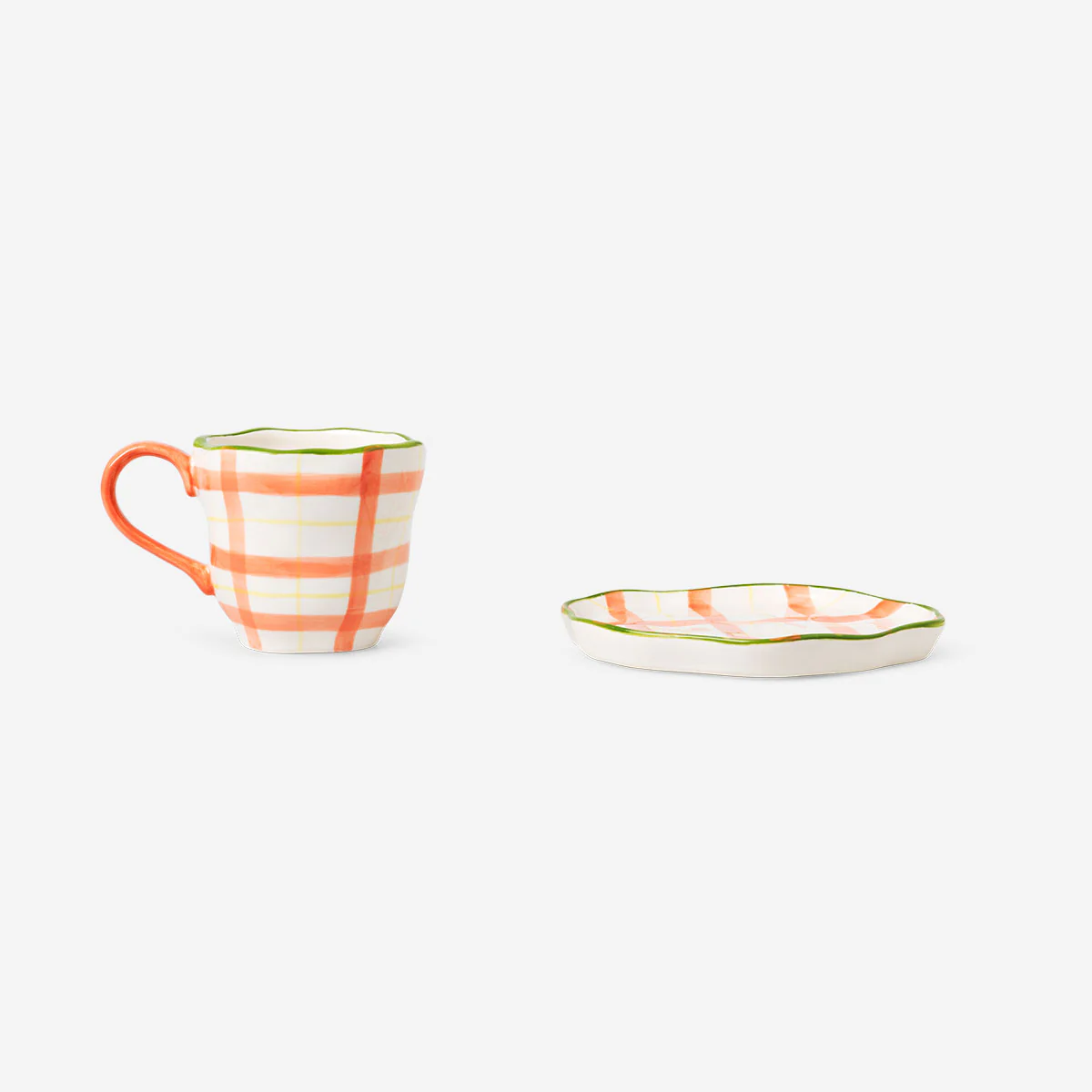 Mug with hand-painted chequered design and saucer - 200 ml - Image 3
