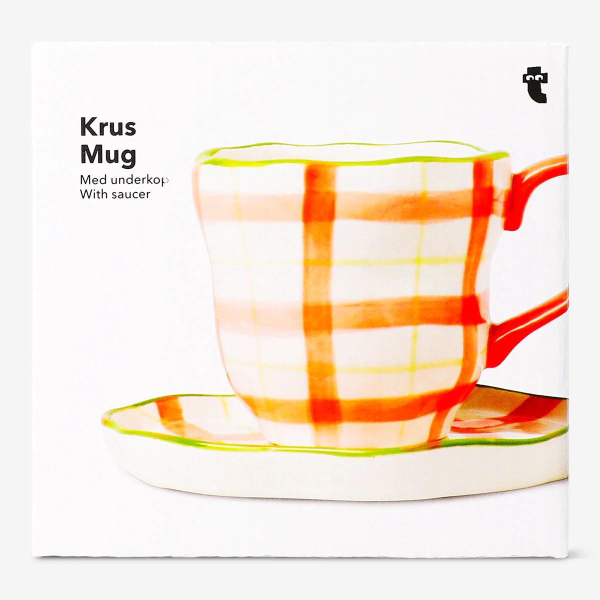 Mug with hand-painted chequered design and saucer - 200 ml - Image 4