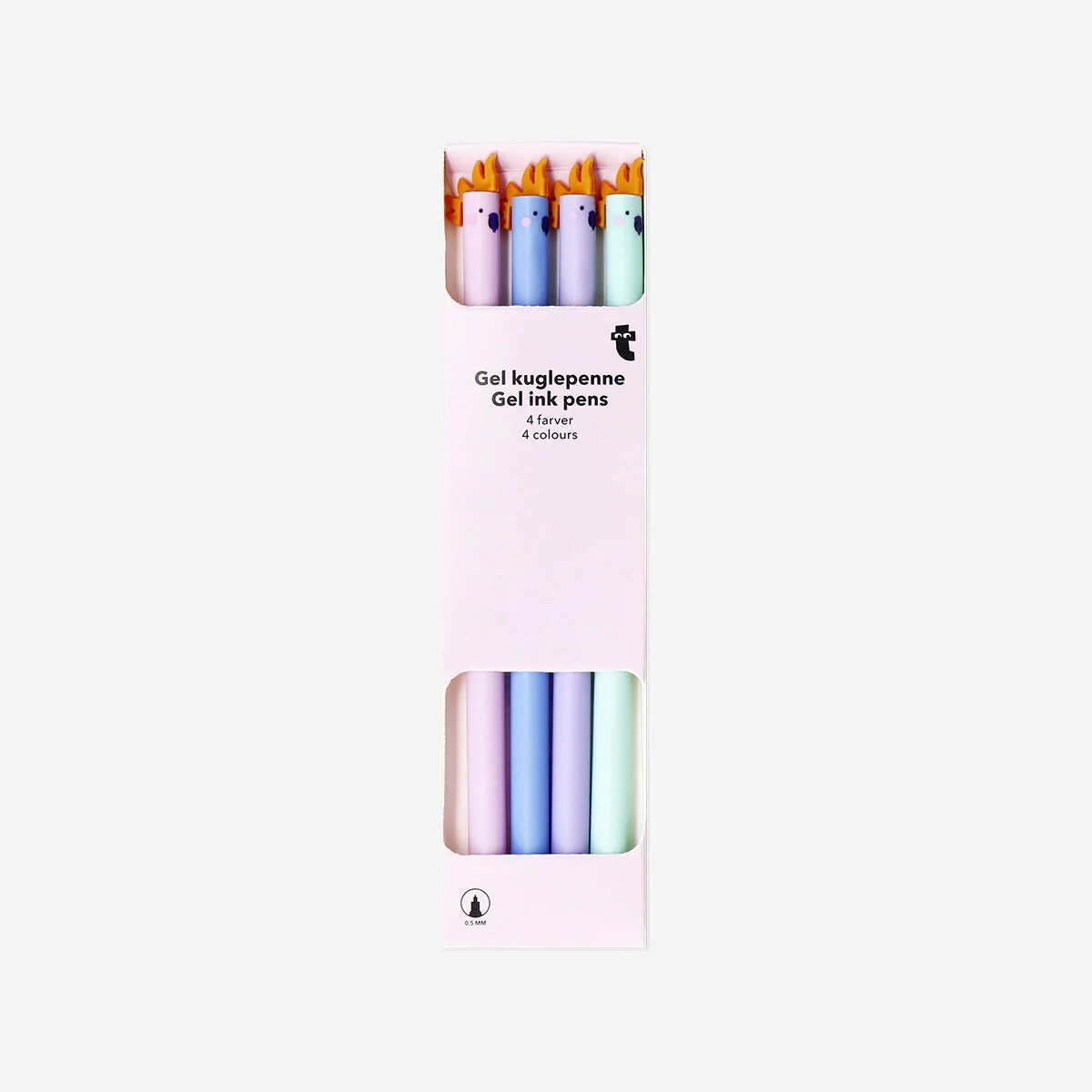 Multi-coloured gel ink pens with parrot topper - 4 pcs