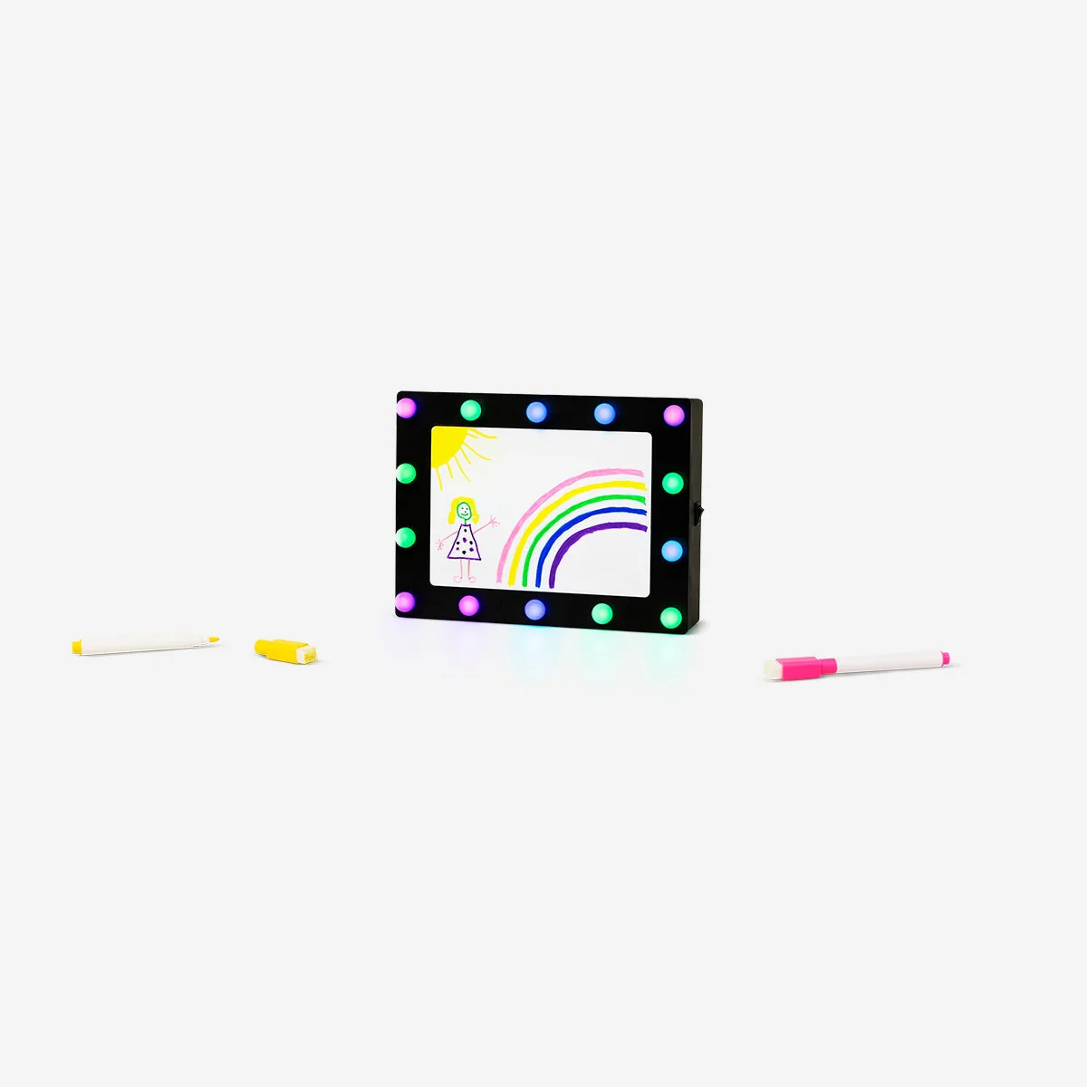Multi coloured light box with markers