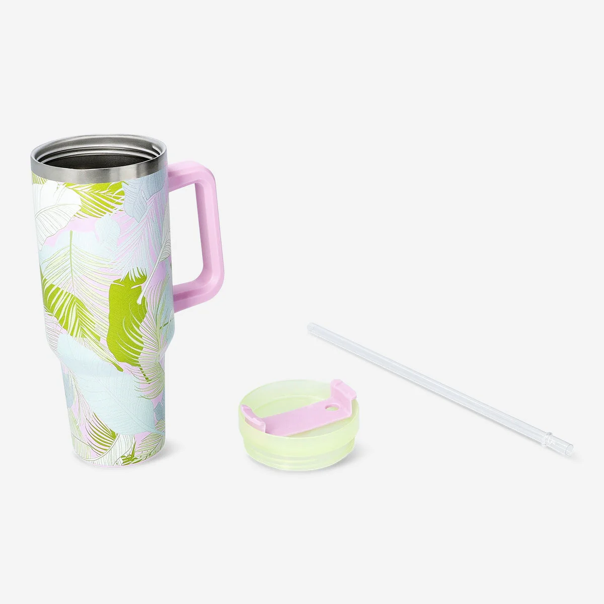 Palm leaves printed tumbler with lid and straw - 1200 ml - Image 3