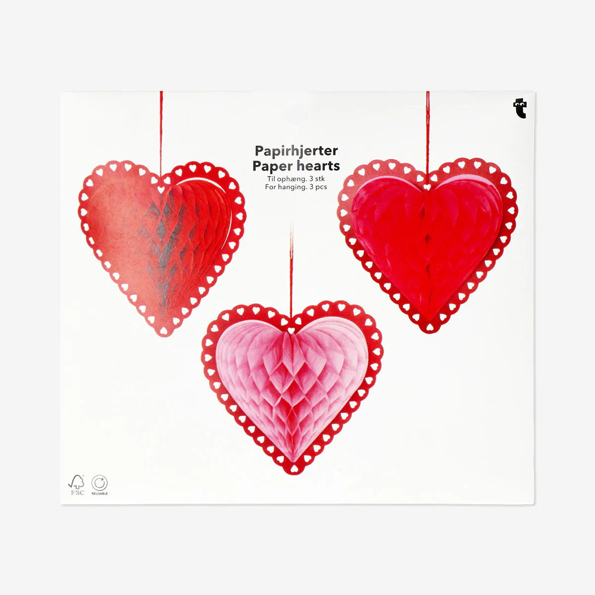 Paper honeycomb hearts for hanging - 3 pcs - Image 3
