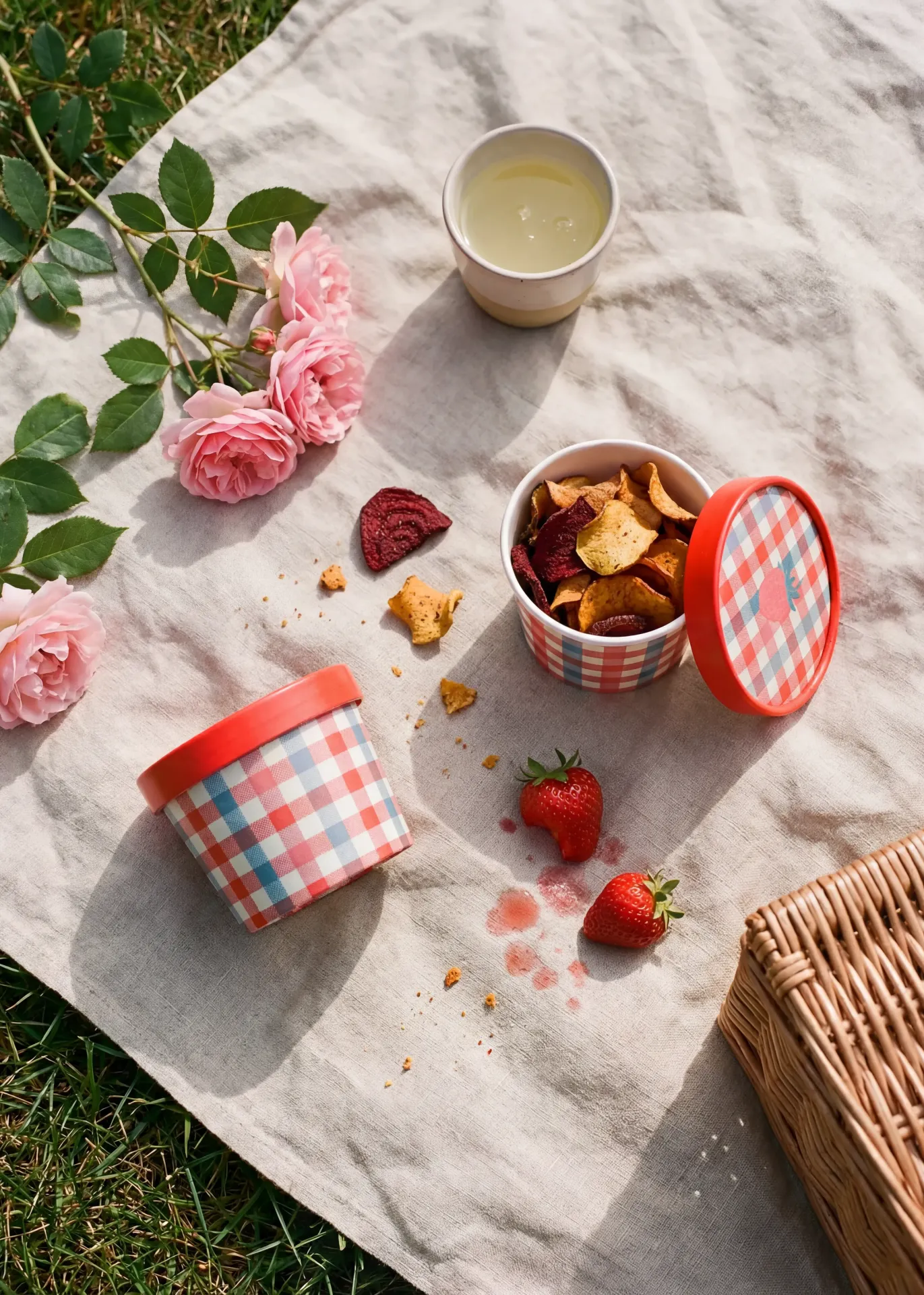 Chequered paper snack bowls with lids - 2 pcs
