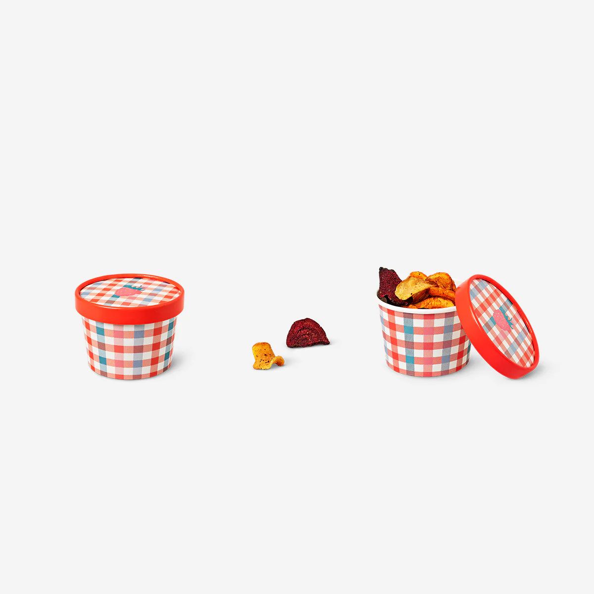 Chequered paper snack bowls with lids - 2 pcs - Image 2