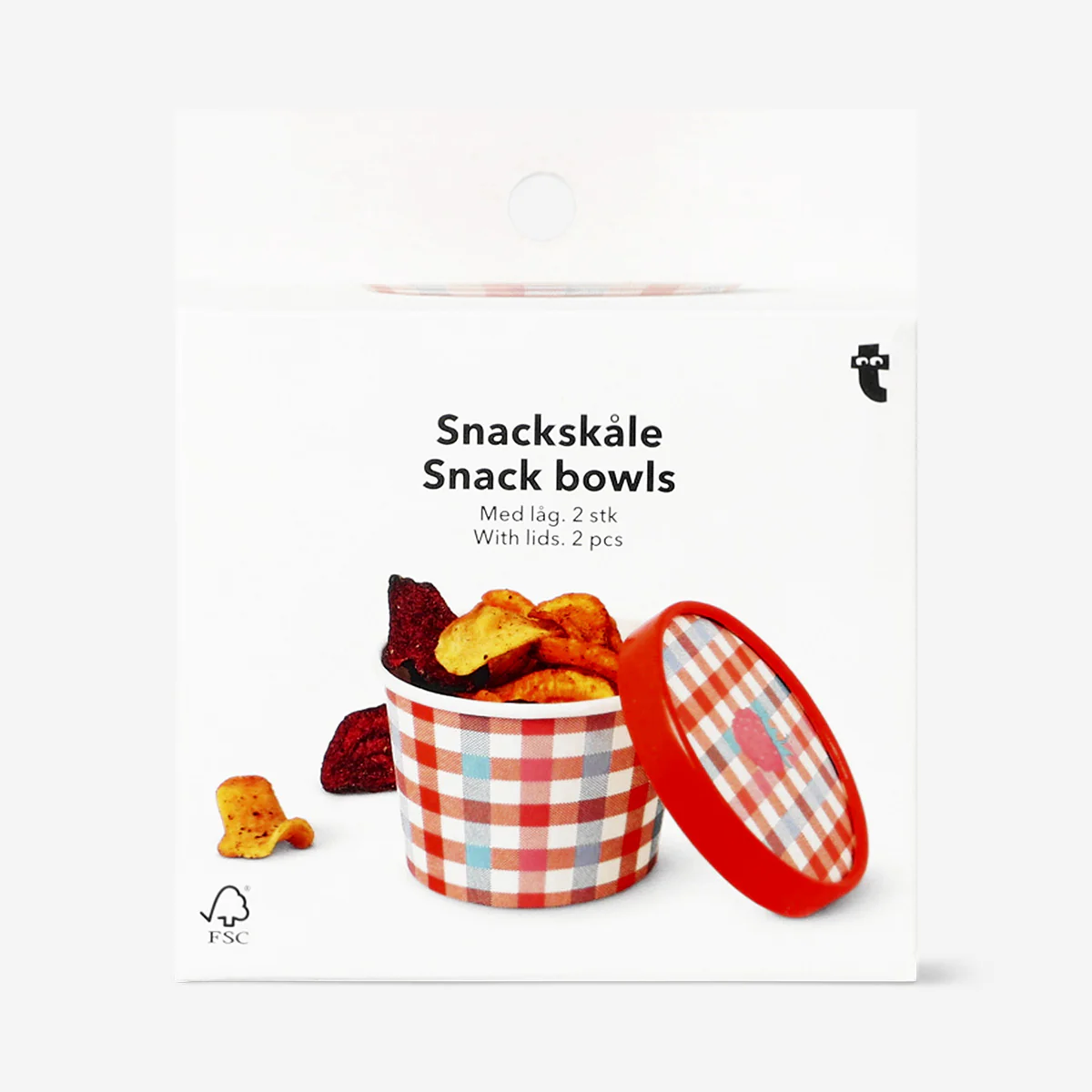 Chequered paper snack bowls with lids - 2 pcs - Image 4
