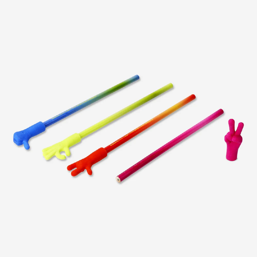 Pencils with hand sign erasers – 4 pcs - Image 2