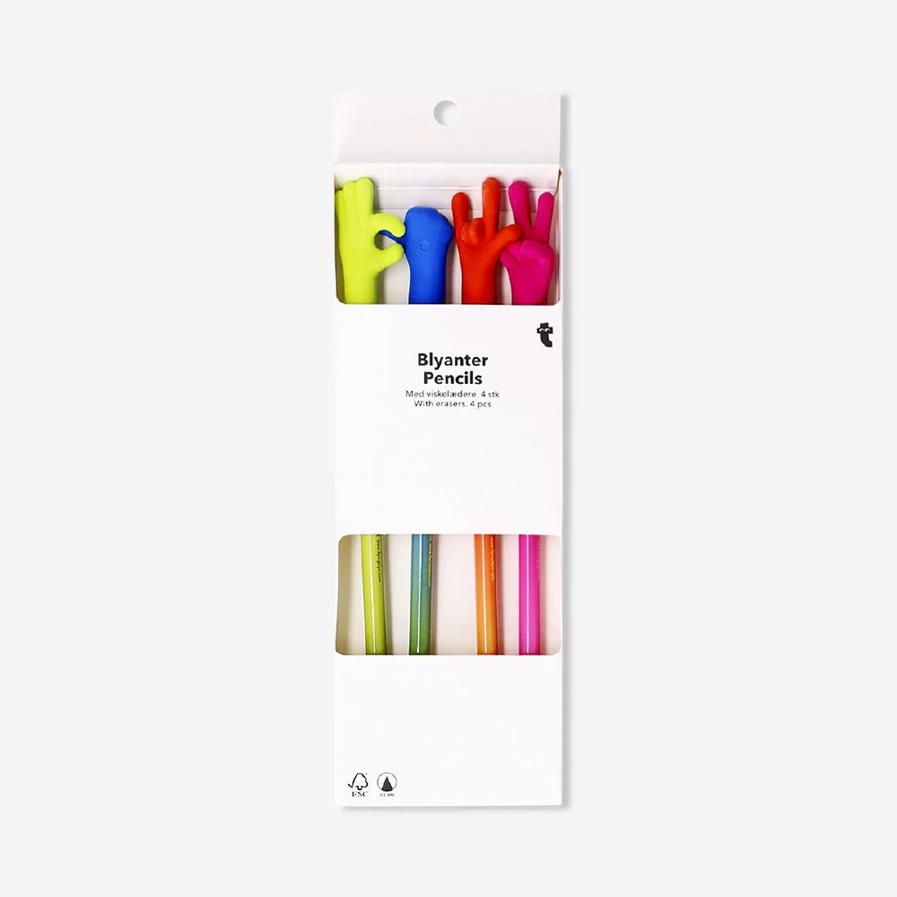 Pencils with hand sign erasers – 4 pcs - Image 3