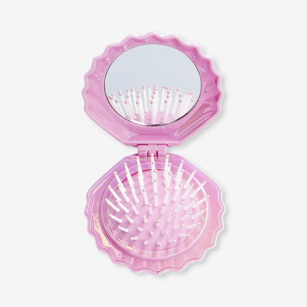 Pink clamshell hairbrush and mirror - Image 2