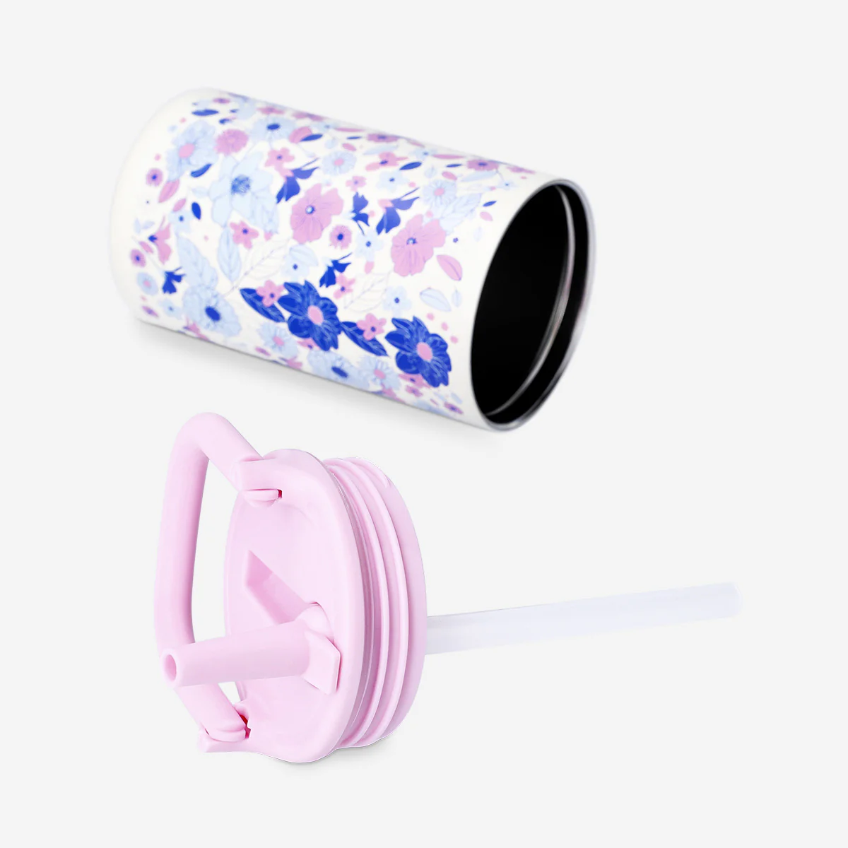 Pink floral drinking bottle with straw - 400 ml - Image 2