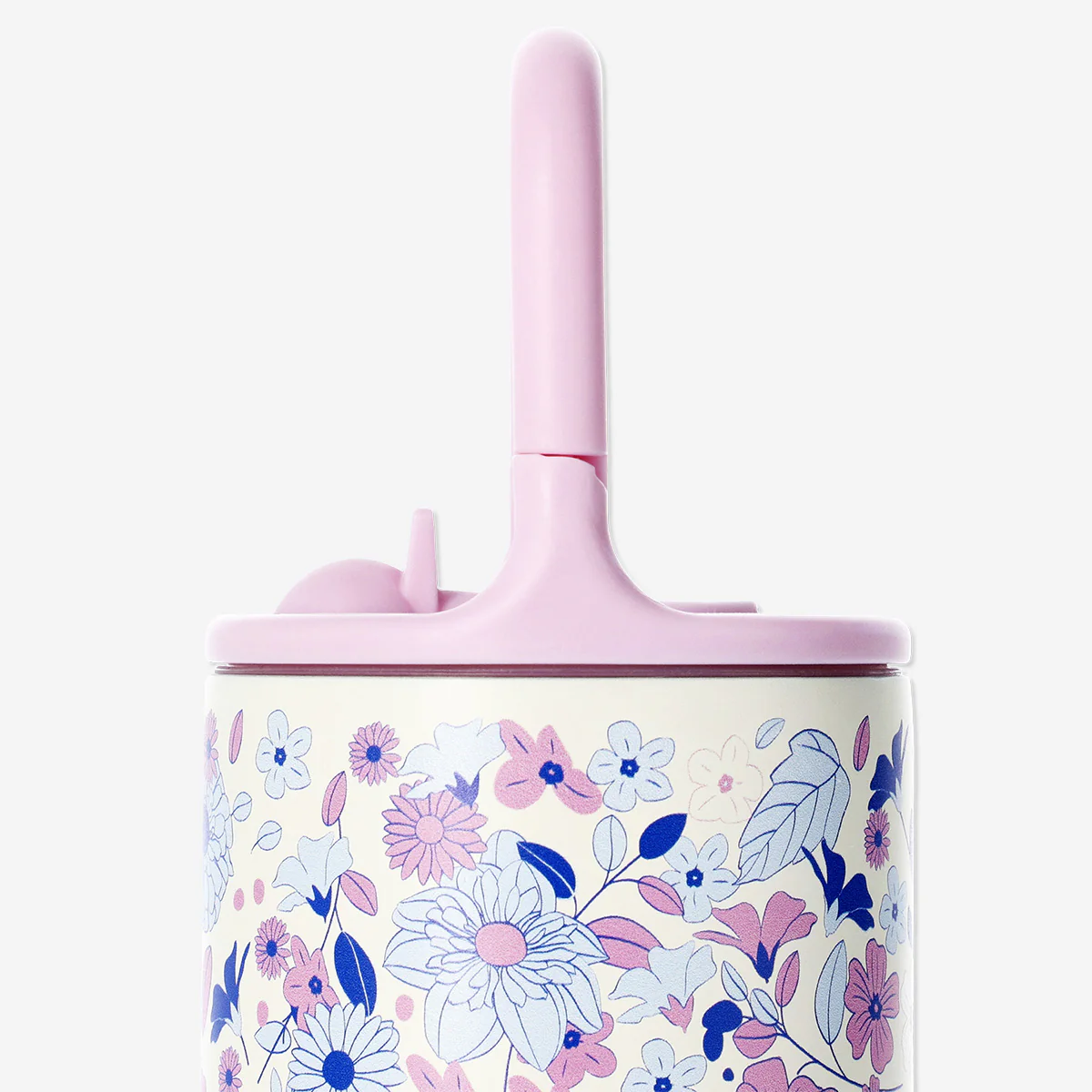 Pink floral drinking bottle with straw - 400 ml - Image 3