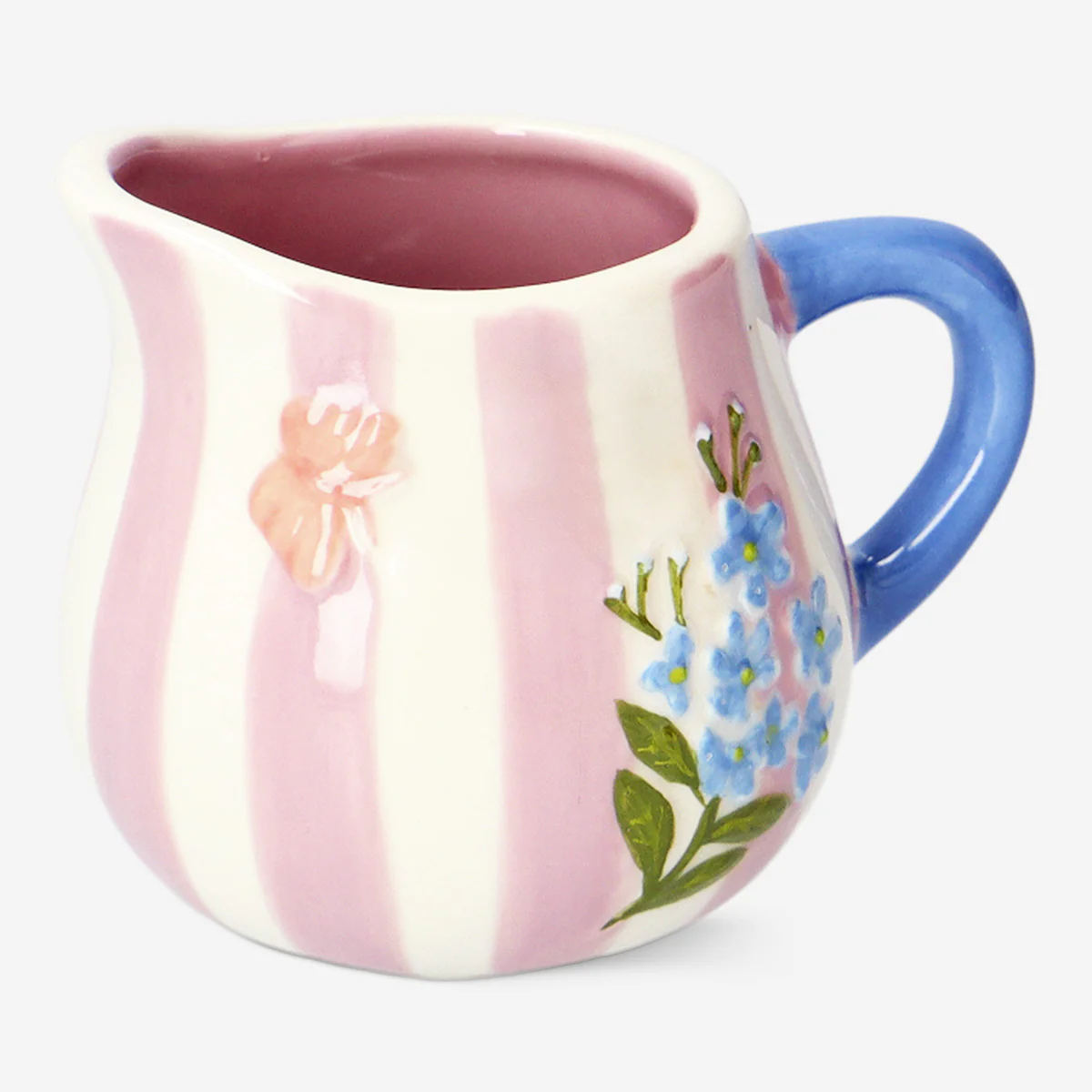 Pink floral milk jug with stripes - 120 ml - Image 2