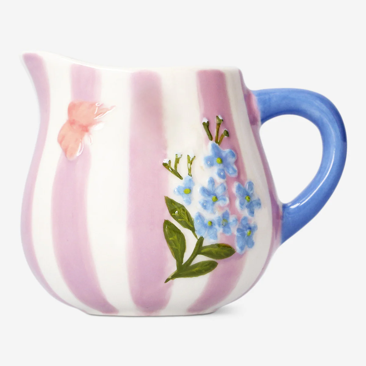 Pink floral milk jug with stripes - 120 ml - Image 3