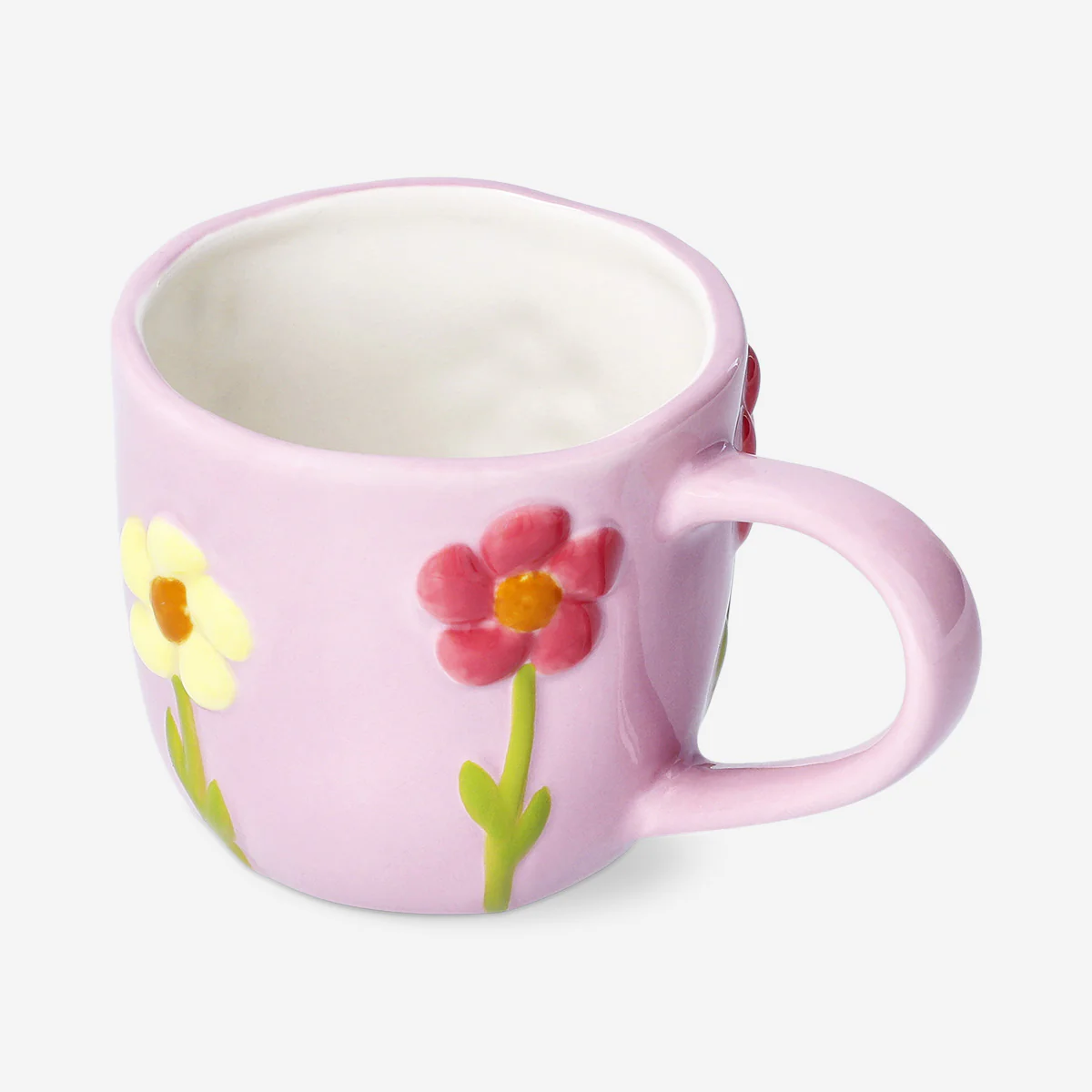 Pink mug with embossed flowers - 330 ml - Image 2