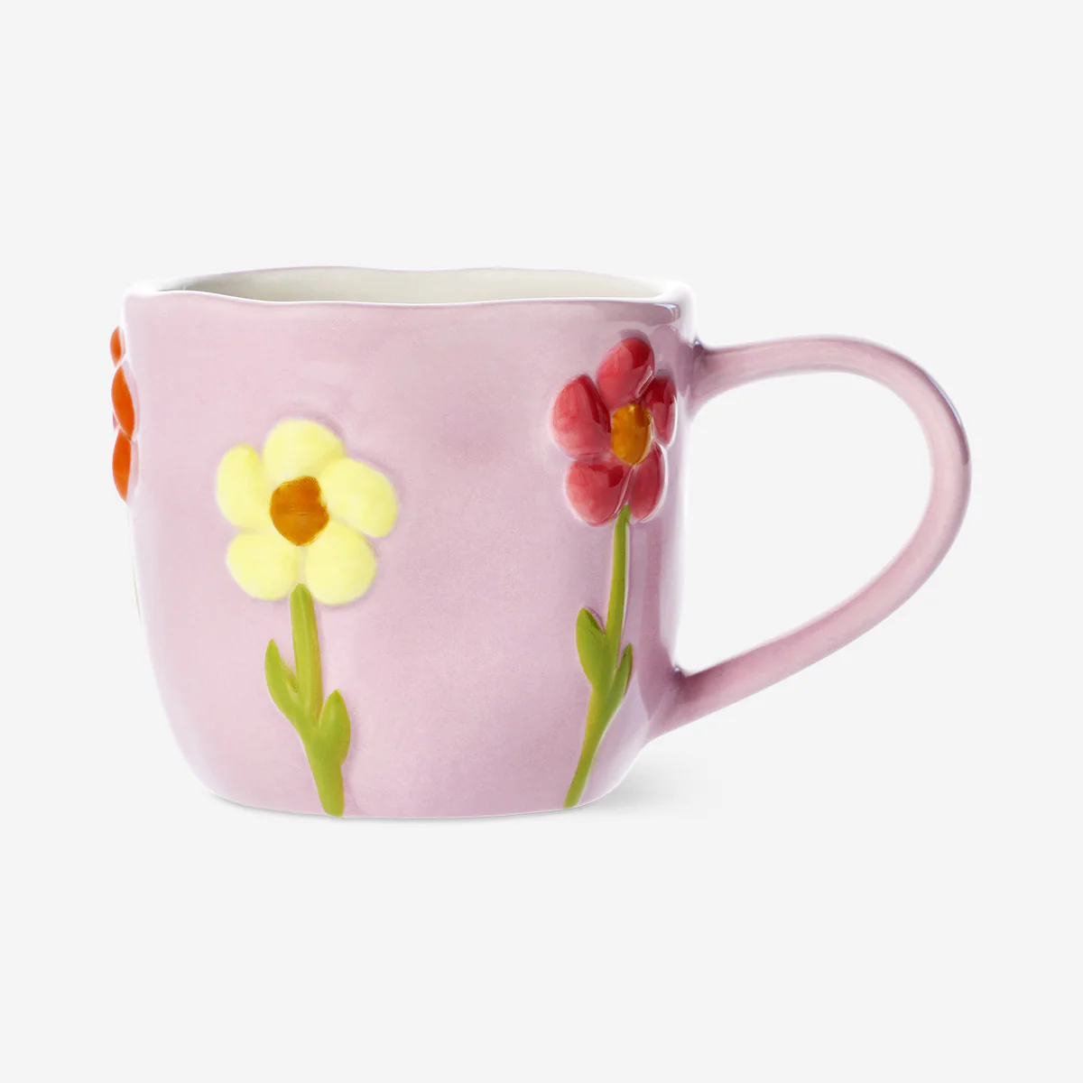 Pink mug with embossed flowers - 330 ml - Image 3