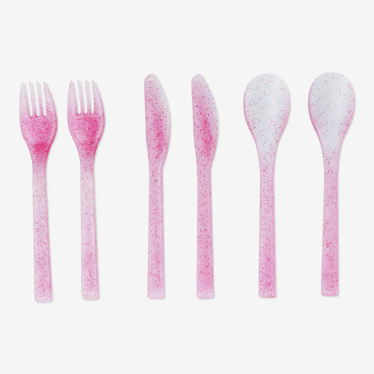 Pink plastic cutlery set - 6 pcs