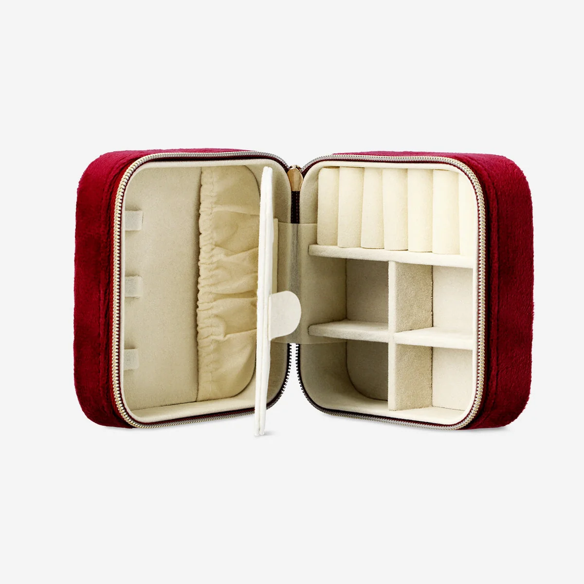 Burgundy velvet jewellery box with mirror - Image 2