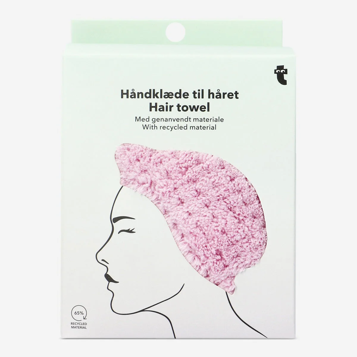 Plush pink hair towel with twist-and-button design