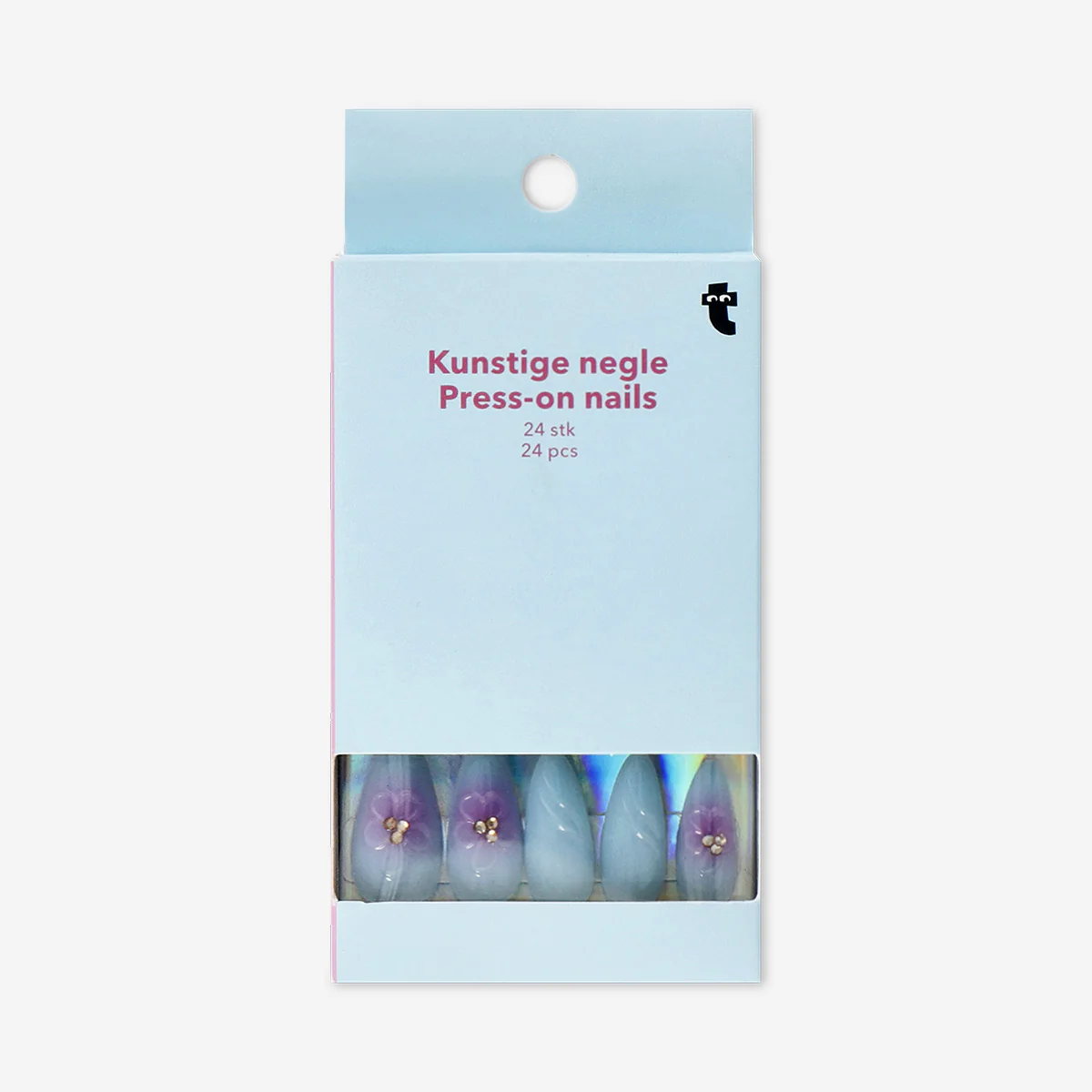 Press on nails - Blue flower with rhinestones