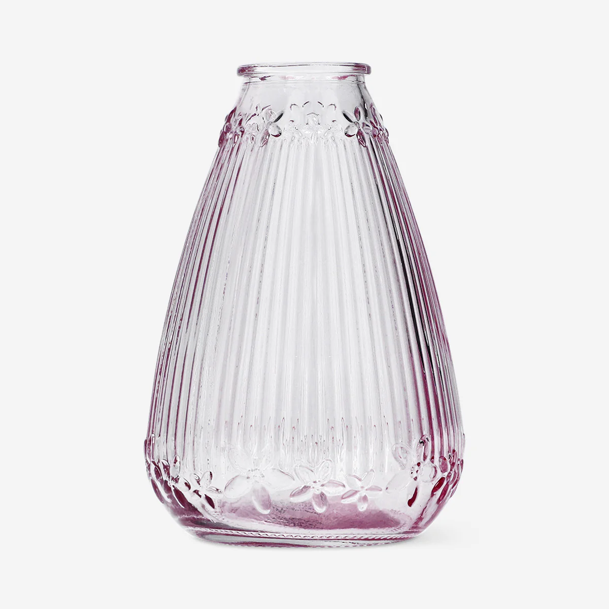 Glass vase with embossed flowers - 10 cm - Image 2