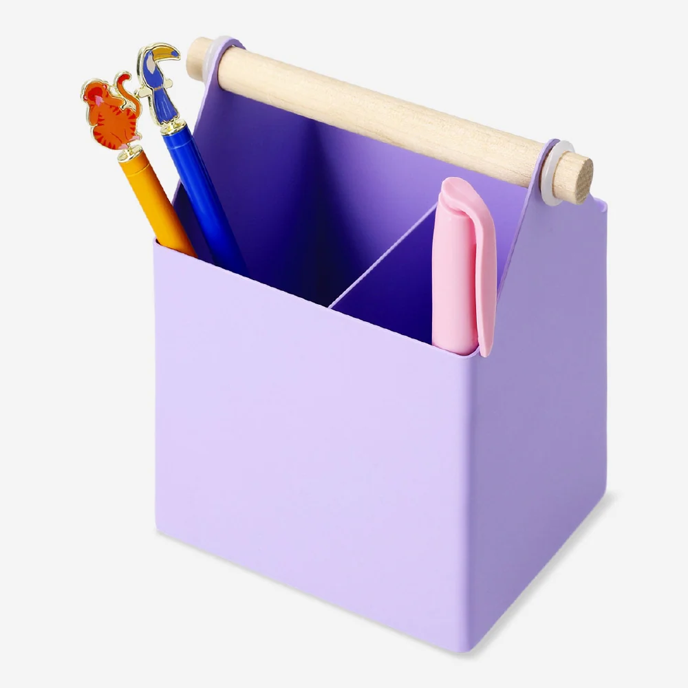 Purple metal desk organiser